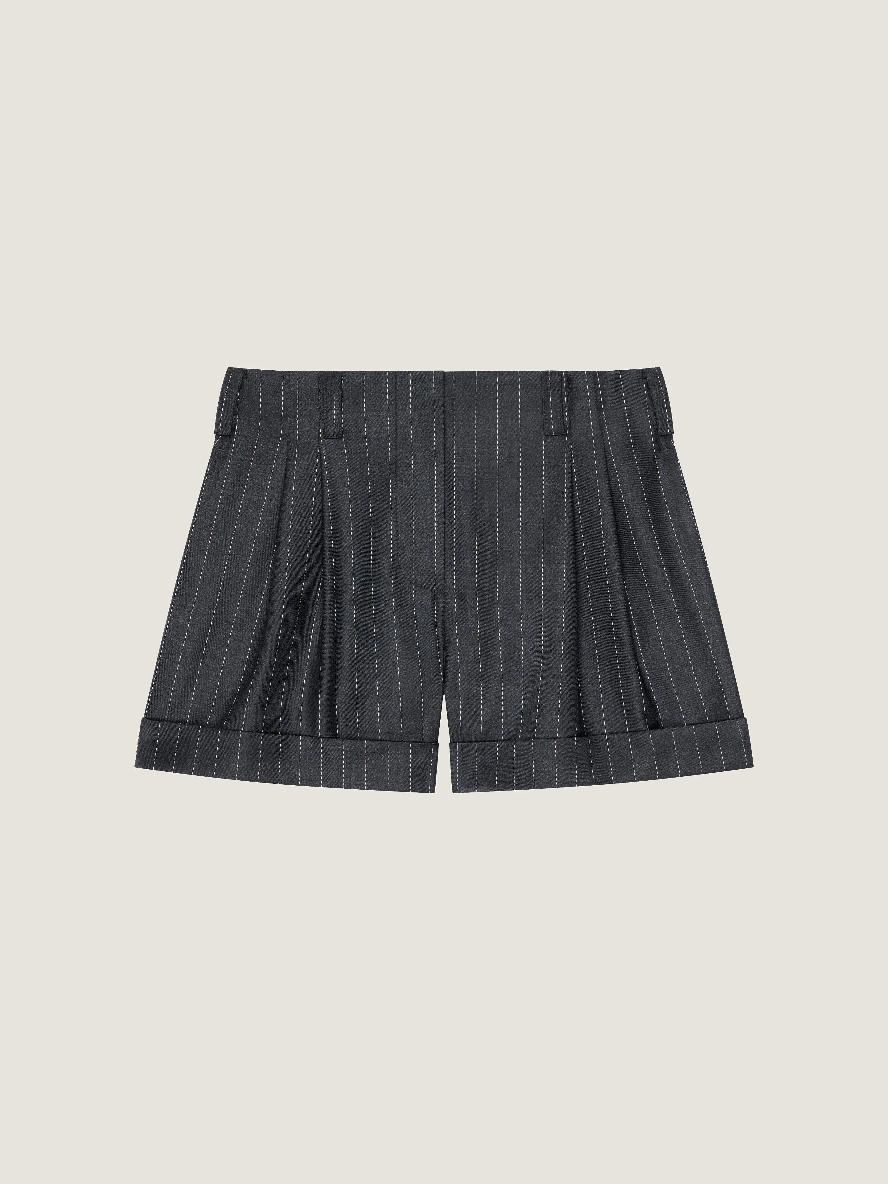 DOUBLE PLEAT STRIPED SHORTS IN WOOL - 1