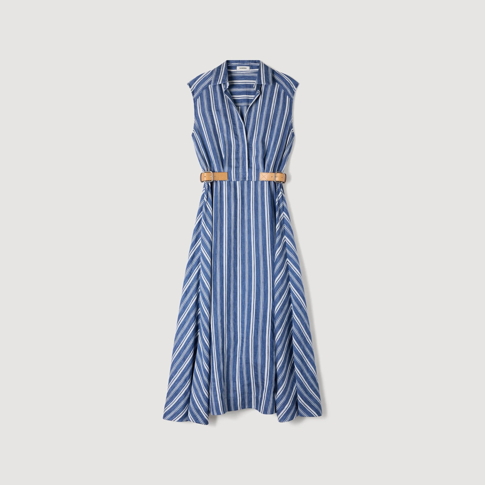 STRIPED MAXI DRESS WITH LEATHER TAB - 1