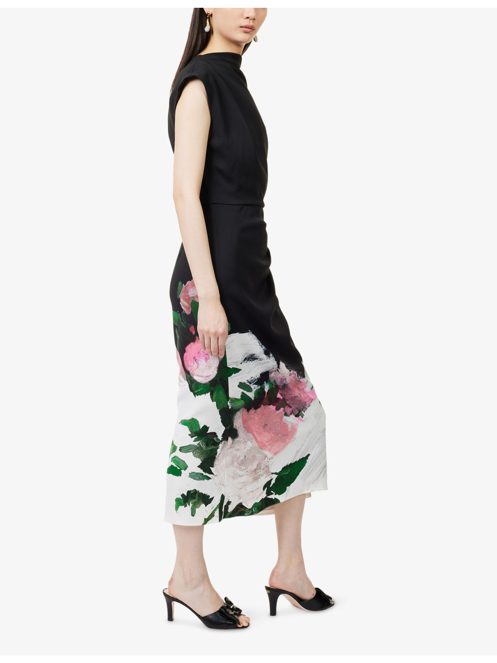 Floral-Embroidered Cocktail Cloque Jacquard Midi Dress - 3