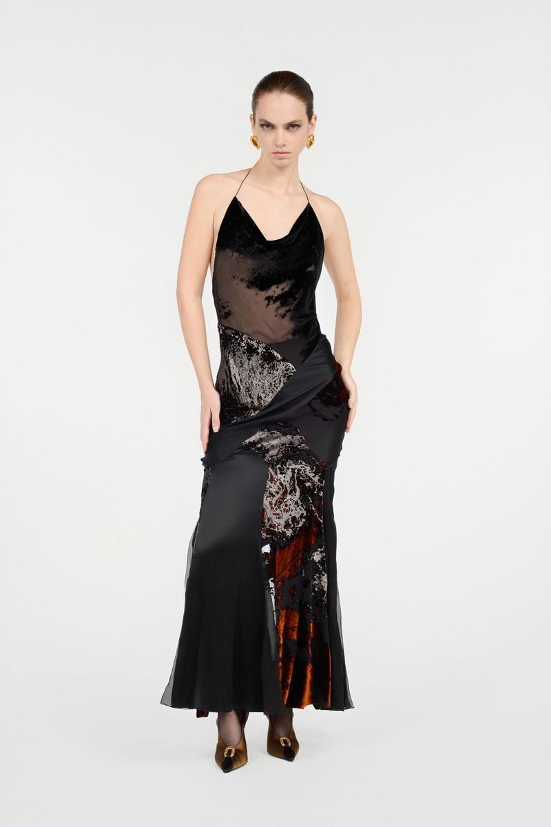 Roberto Cavalli Long Black Dress With Marine Print outlook