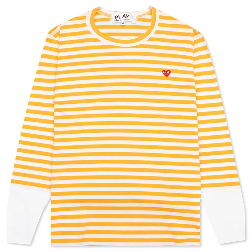 WOMEN'S STRIPED WHITE SLEEVE L/S T-SHIRT - YELLOW - 1