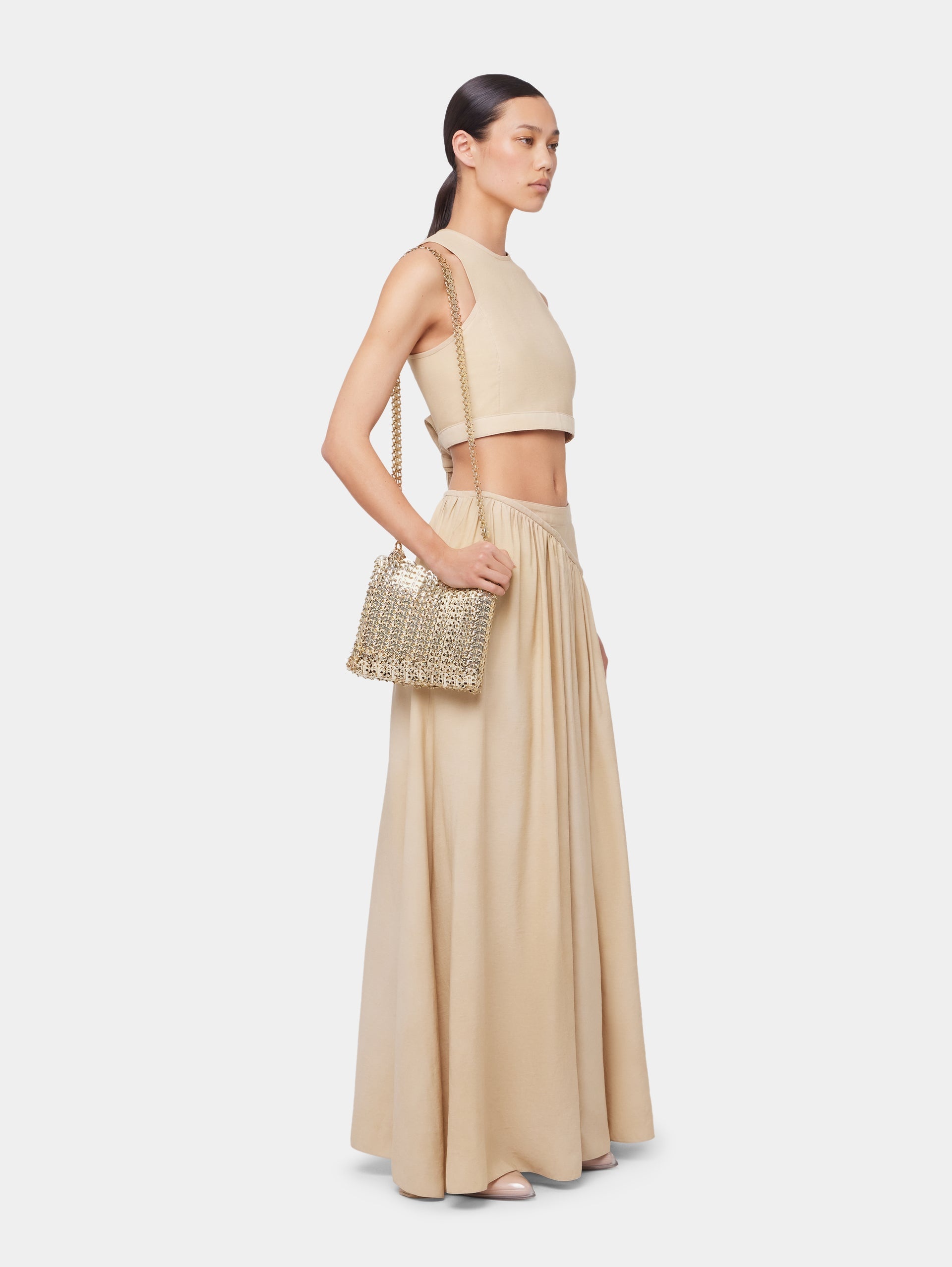 OCHRE LONG SKIRT IN VISCOSE TWILL - 3