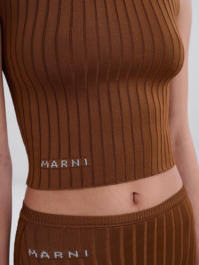 BROWN RIBBED VISCOSE VEST - 4