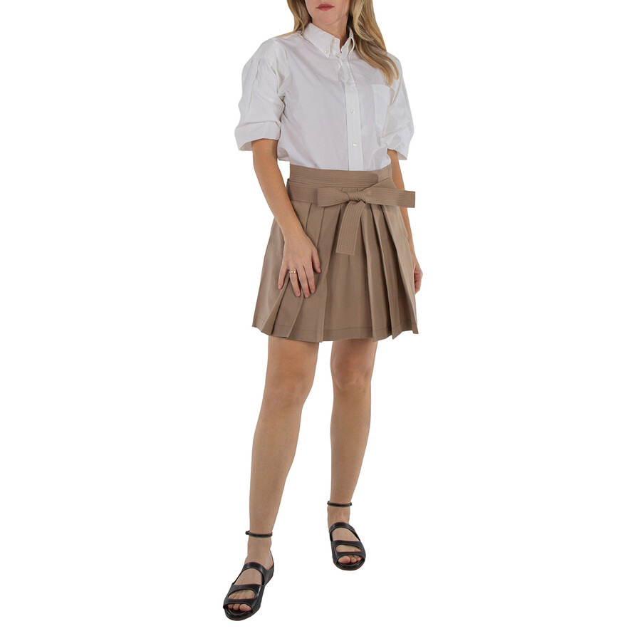 Kenzo Ladies Dark Beige Wool Pleated Virgin-Wool Miniskirt - 6