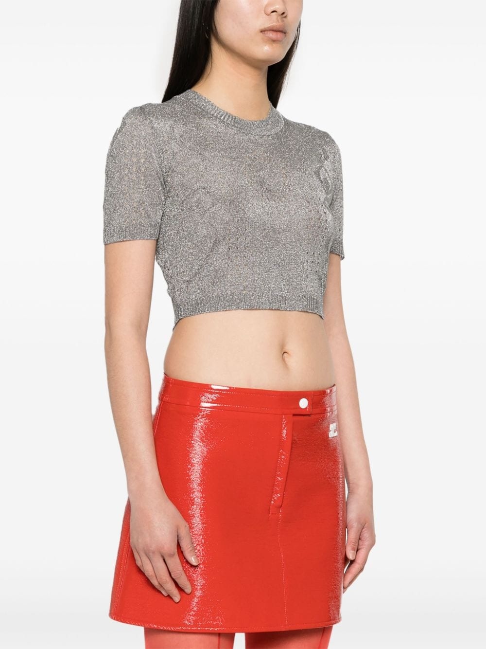metallic fine-ribbed top - 3