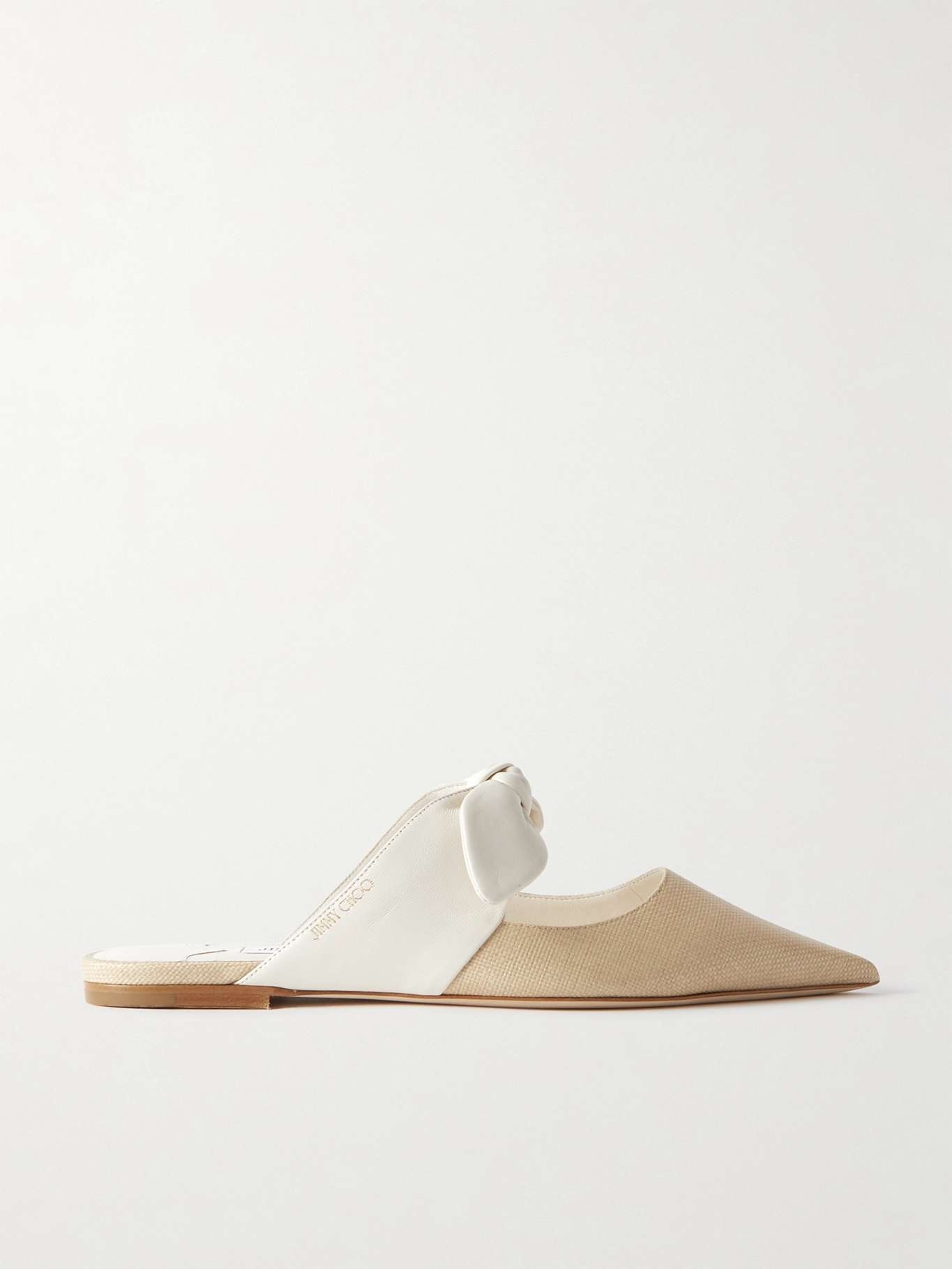 Rali bow-embellished leather and raffia mules - 1