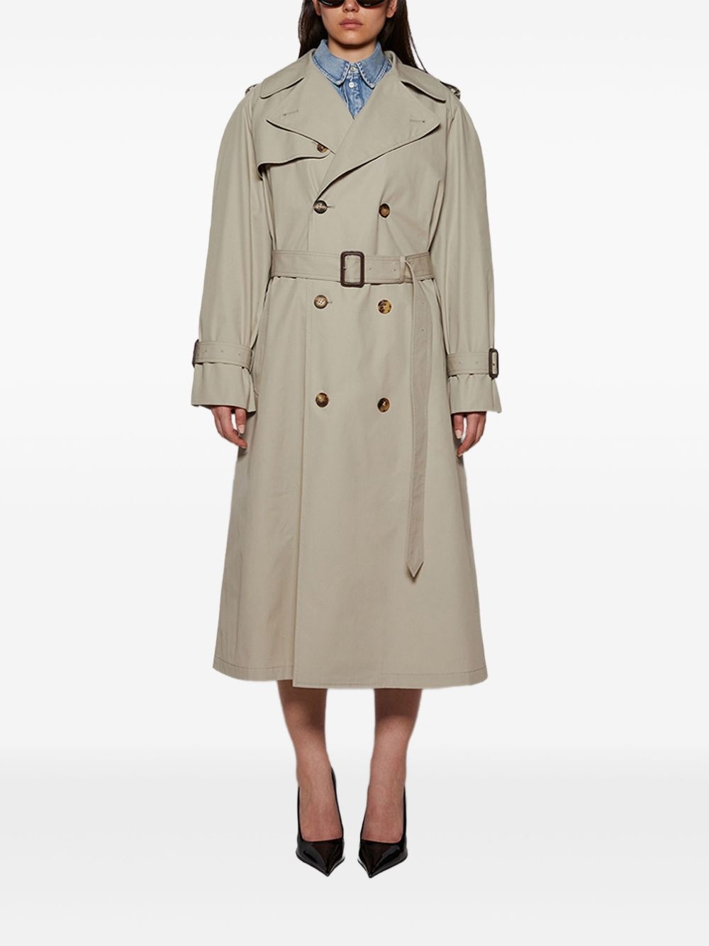 double-breasted belted trench coat - 3