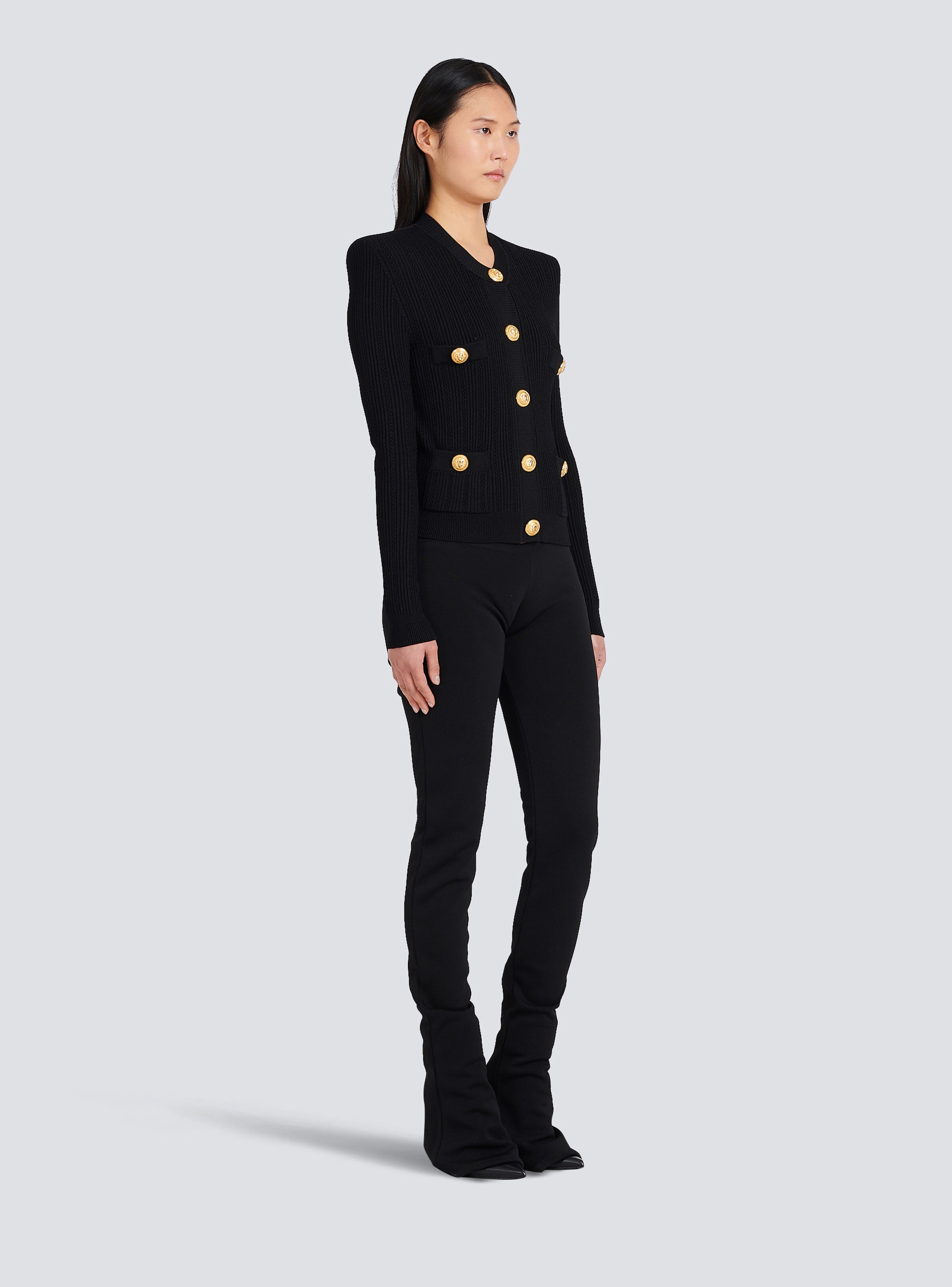 Cropped eco-designed knit cardigan with gold-tone buttons - 6