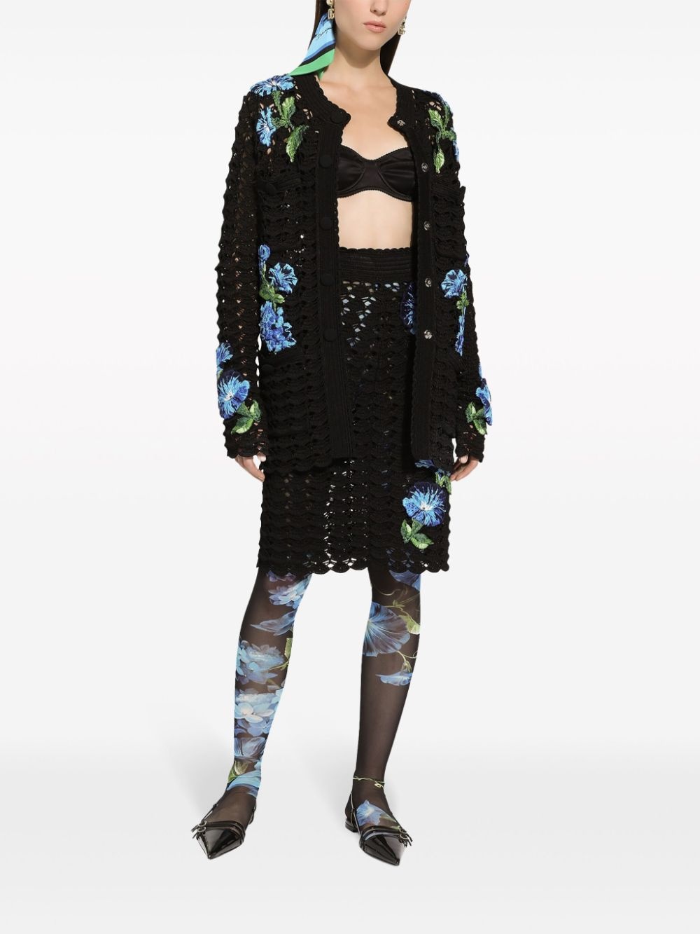logo-embroidered crocheted cardigan - 3