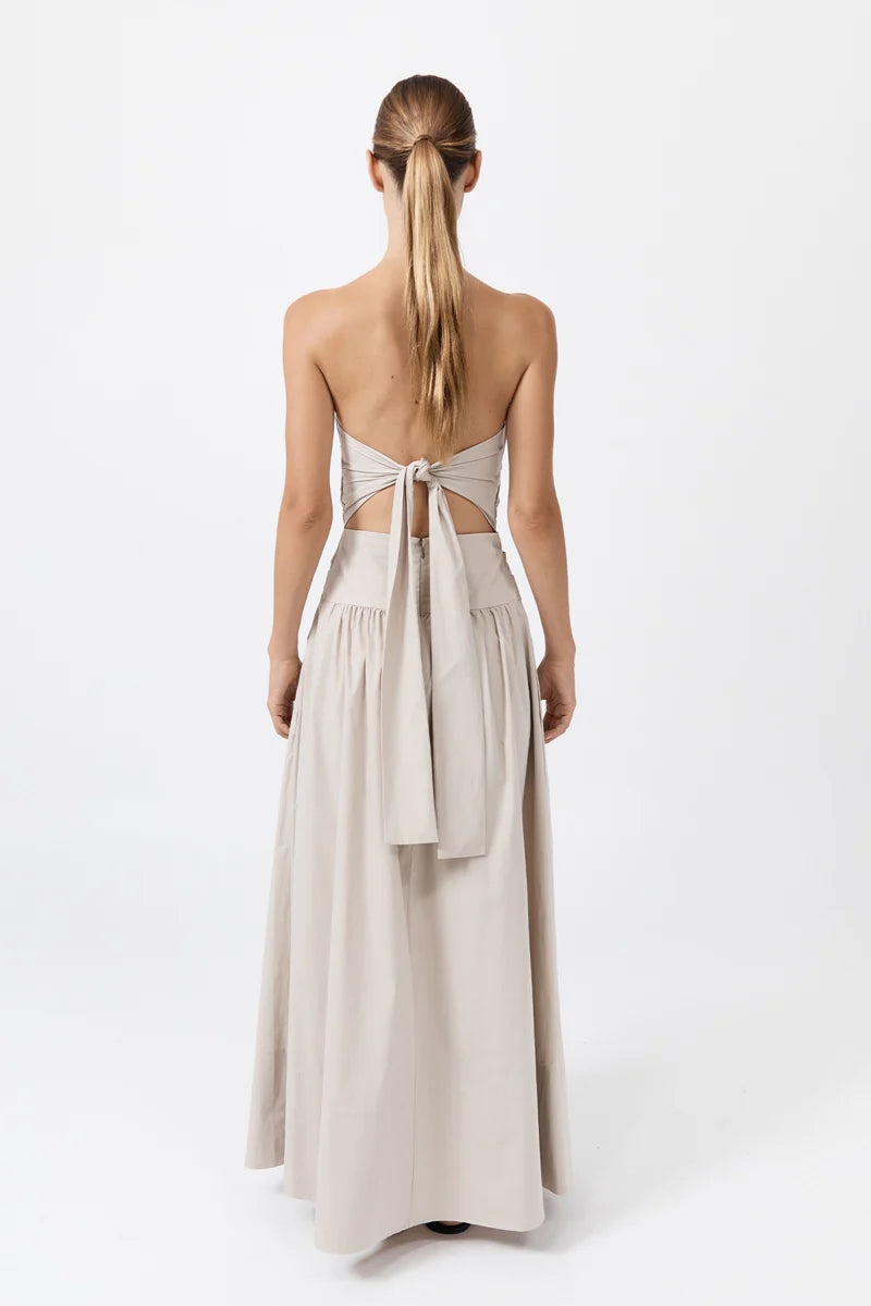 Gathered Strapless Tie Back Dress Creme - 4
