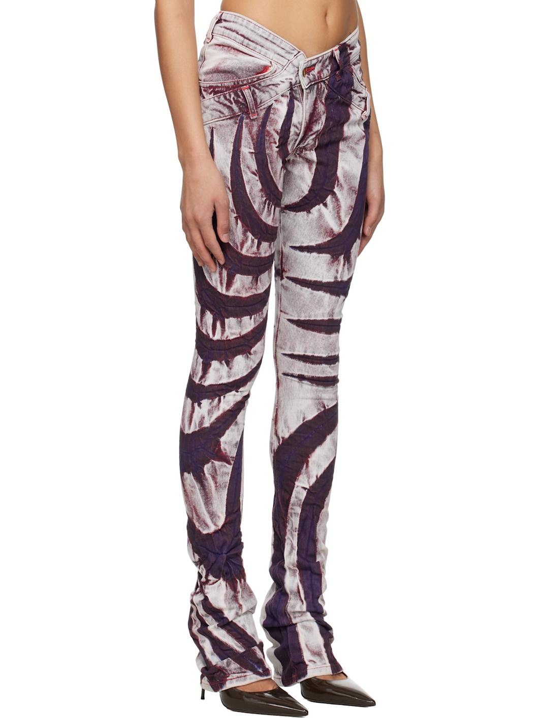 Purple & White V Cut Skinny Jeans - 2