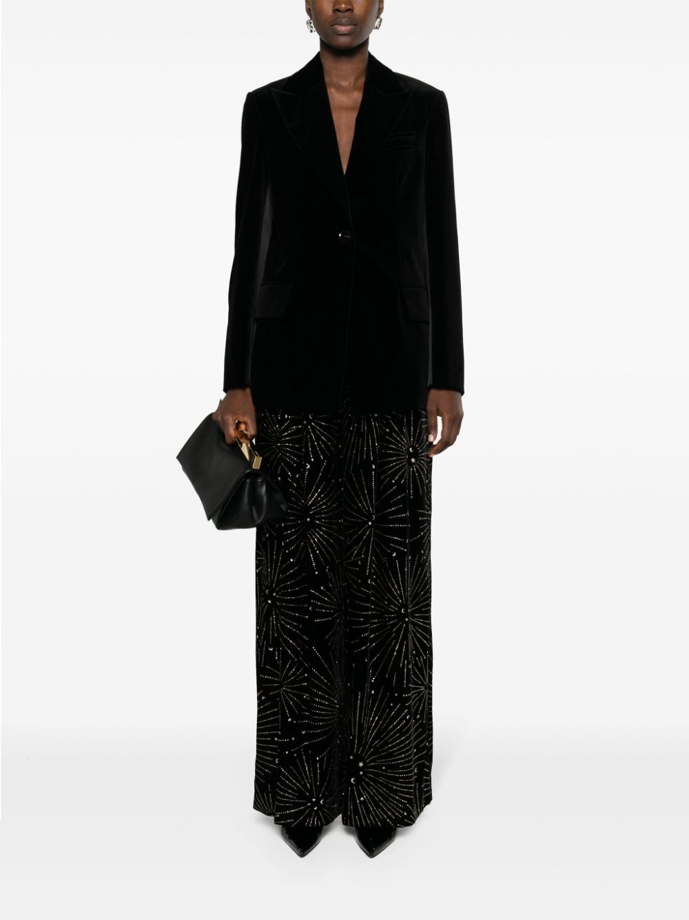 crystal-embellished velvet-finish palazzo trousers - 2
