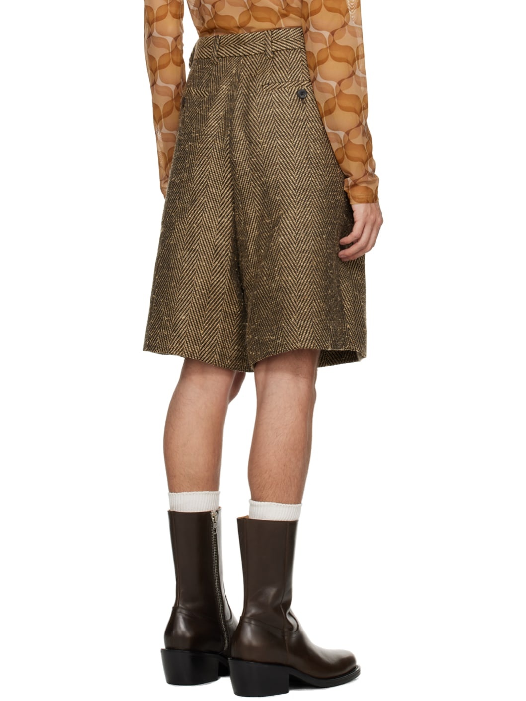 Brown Herringbone Shorts - 3