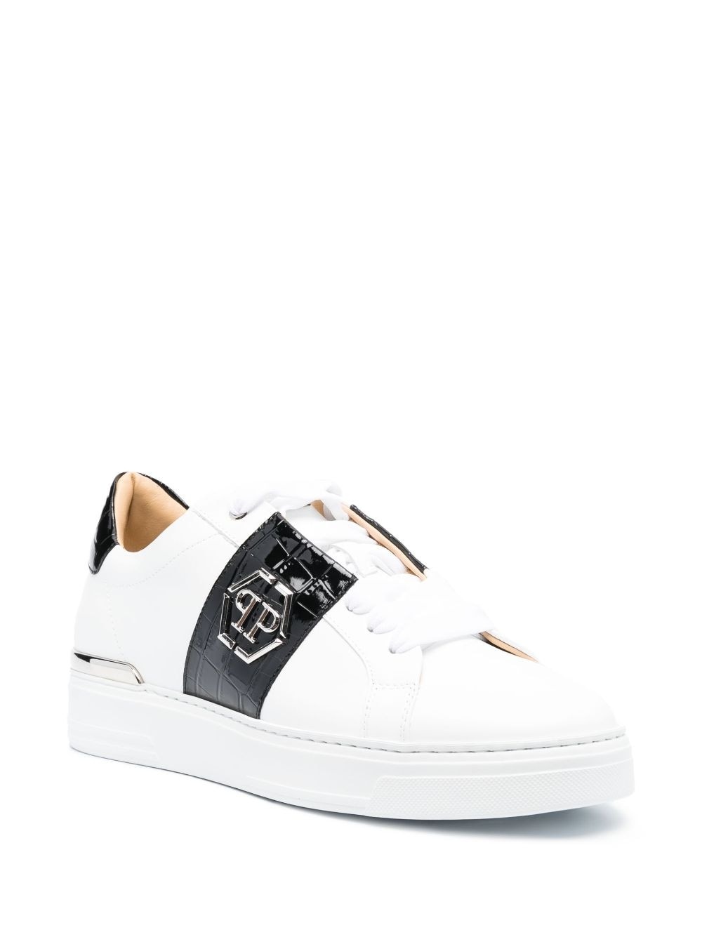 logo-plaque leather low-top sneakers - 2