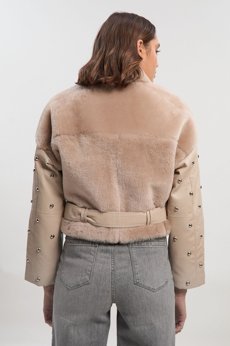 Shearling & Leather Mix Studded Biker Jacket 5