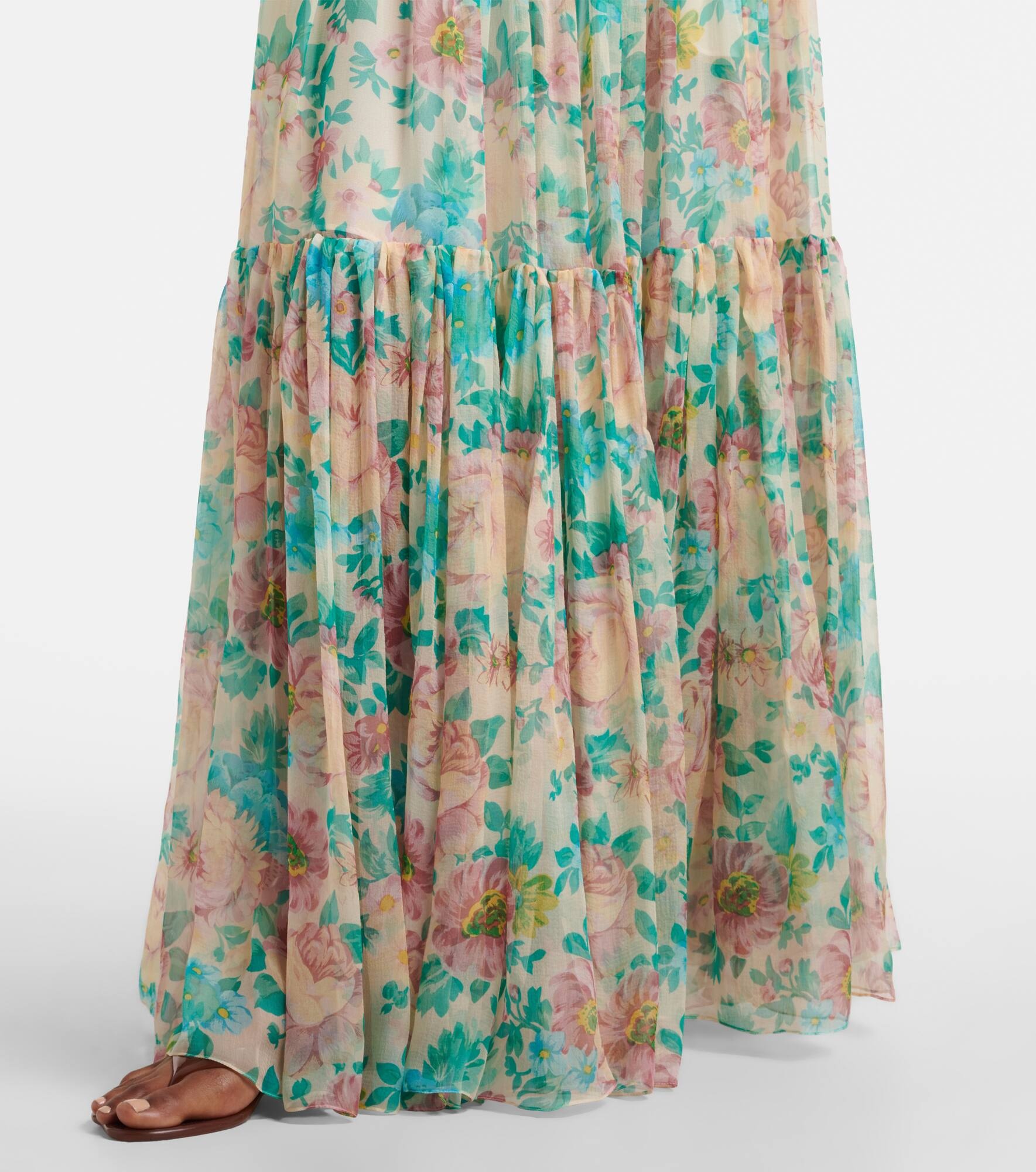 Floral silk mousseline maxi skirt - 5