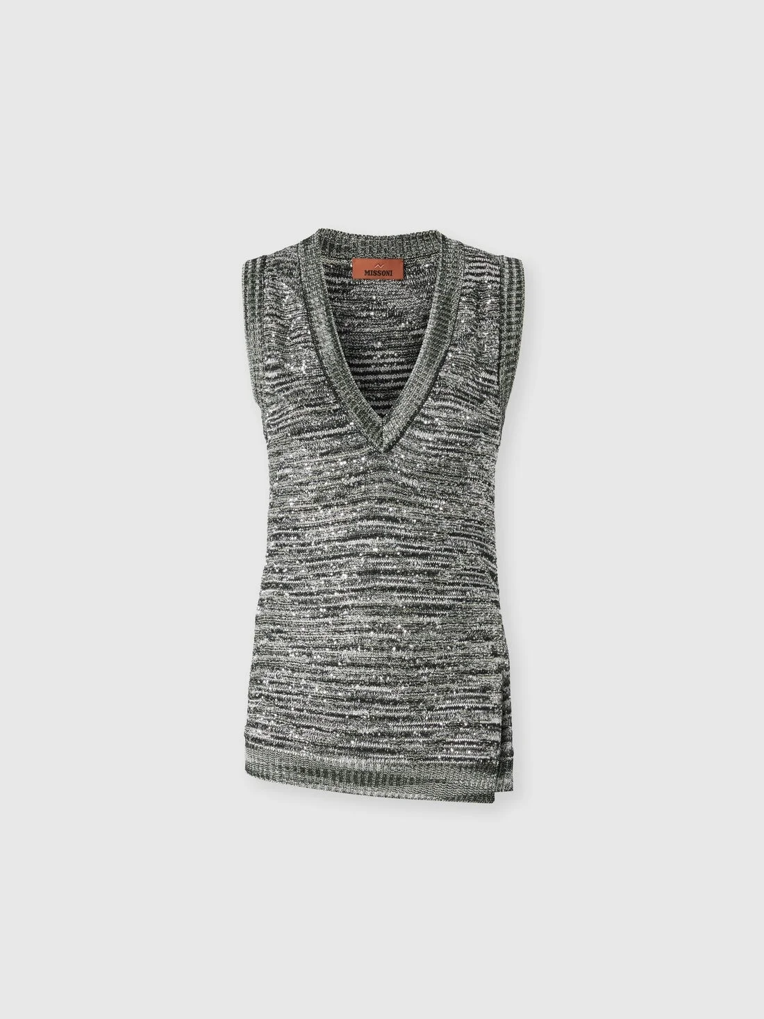 Sleeveless top in slub knit with sequins and V-neck - 1