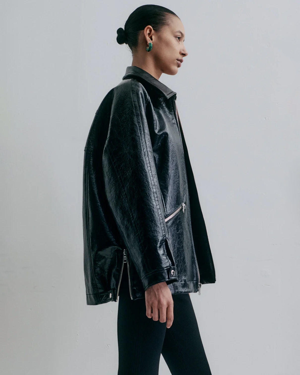 Zipper-Embellished Faux Leather Jacket - 6