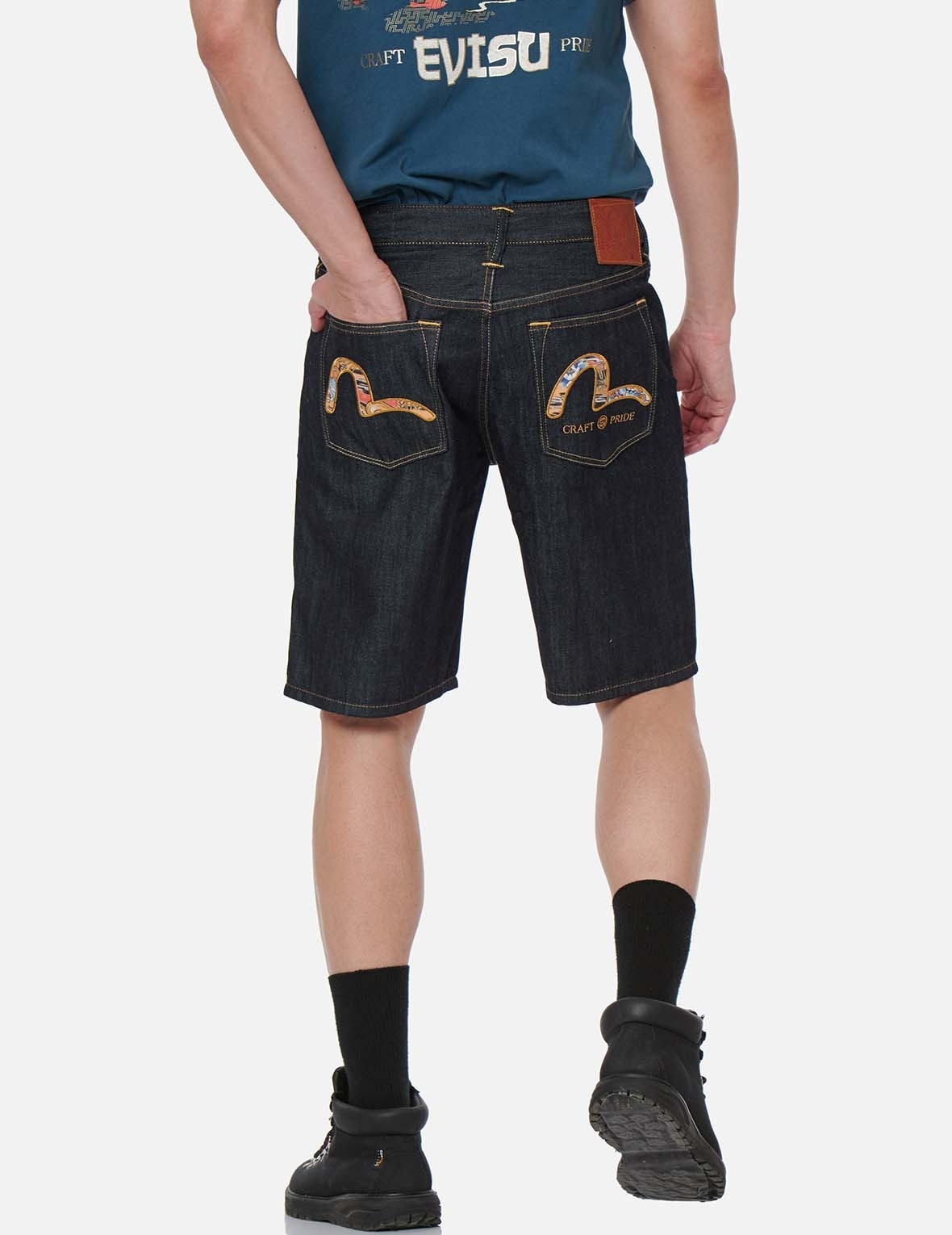 KOMAINU-PATTERN SEAGULL DENIM SHORTS - 3