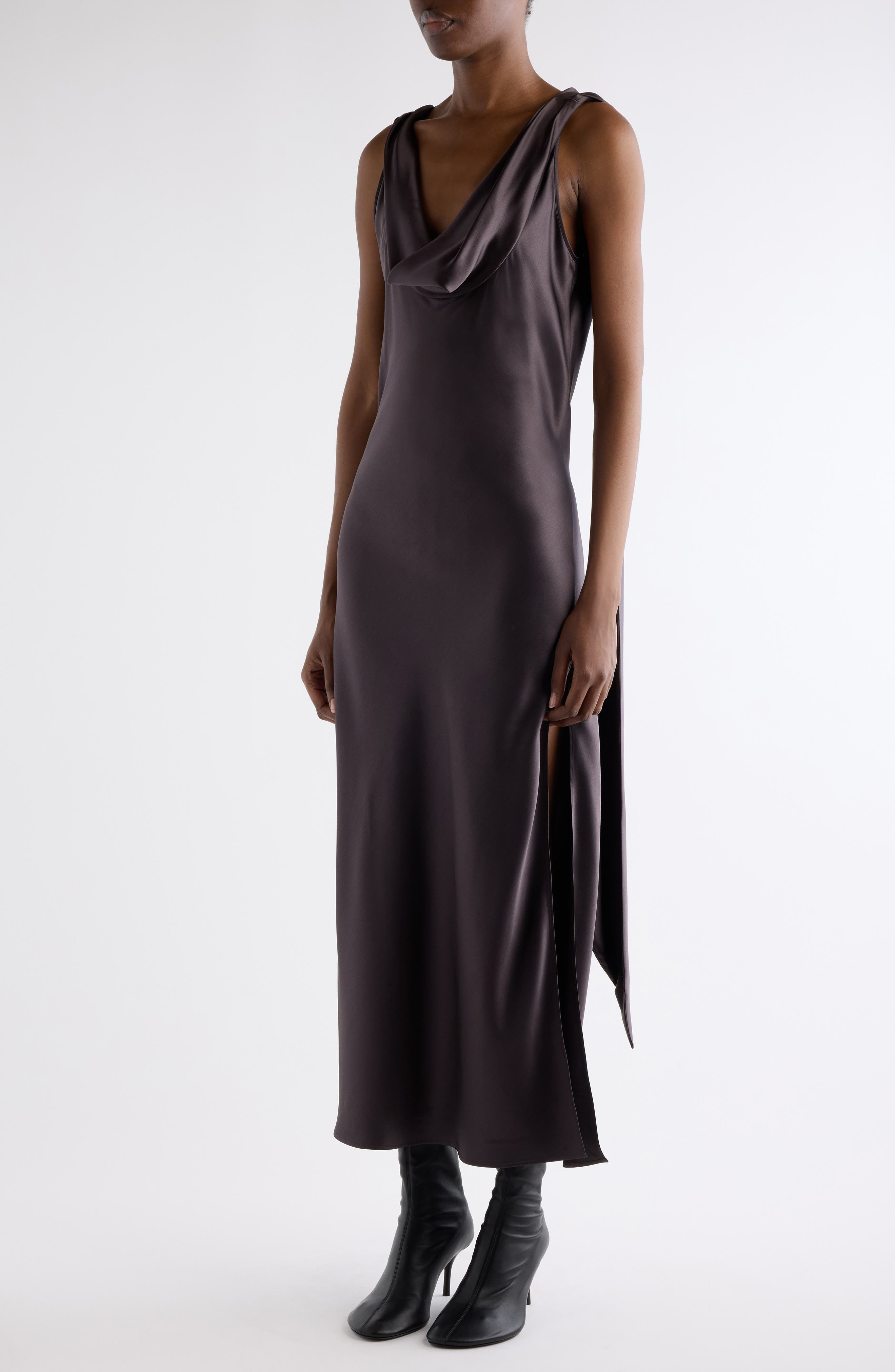 Acne Studios Dotti Cowl Neck Silk Satin Scarf Slipdress in Graphite Grey at Nordstrom - 5