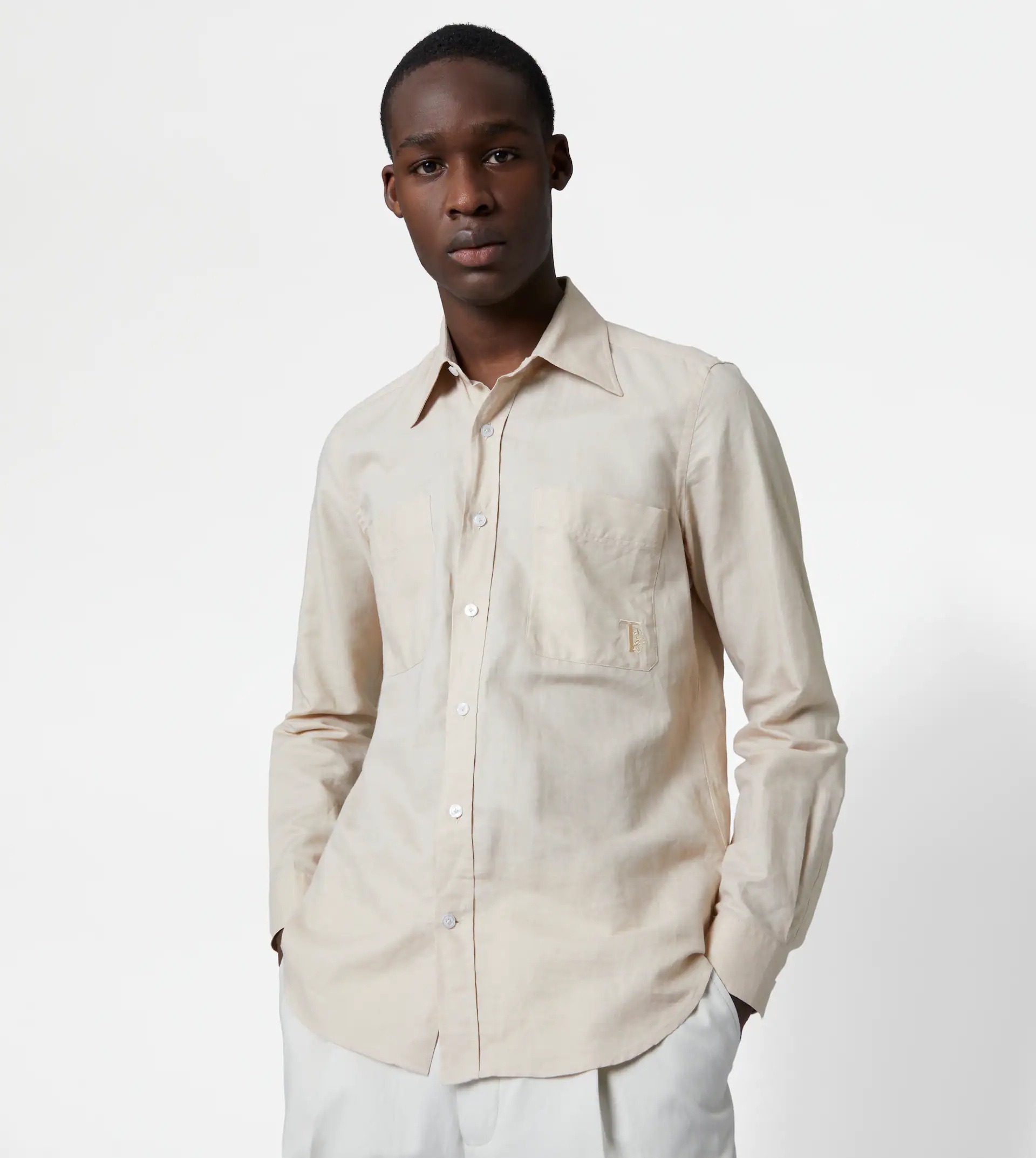 LINEN-BLEND SHIRT - BEIGE - 7