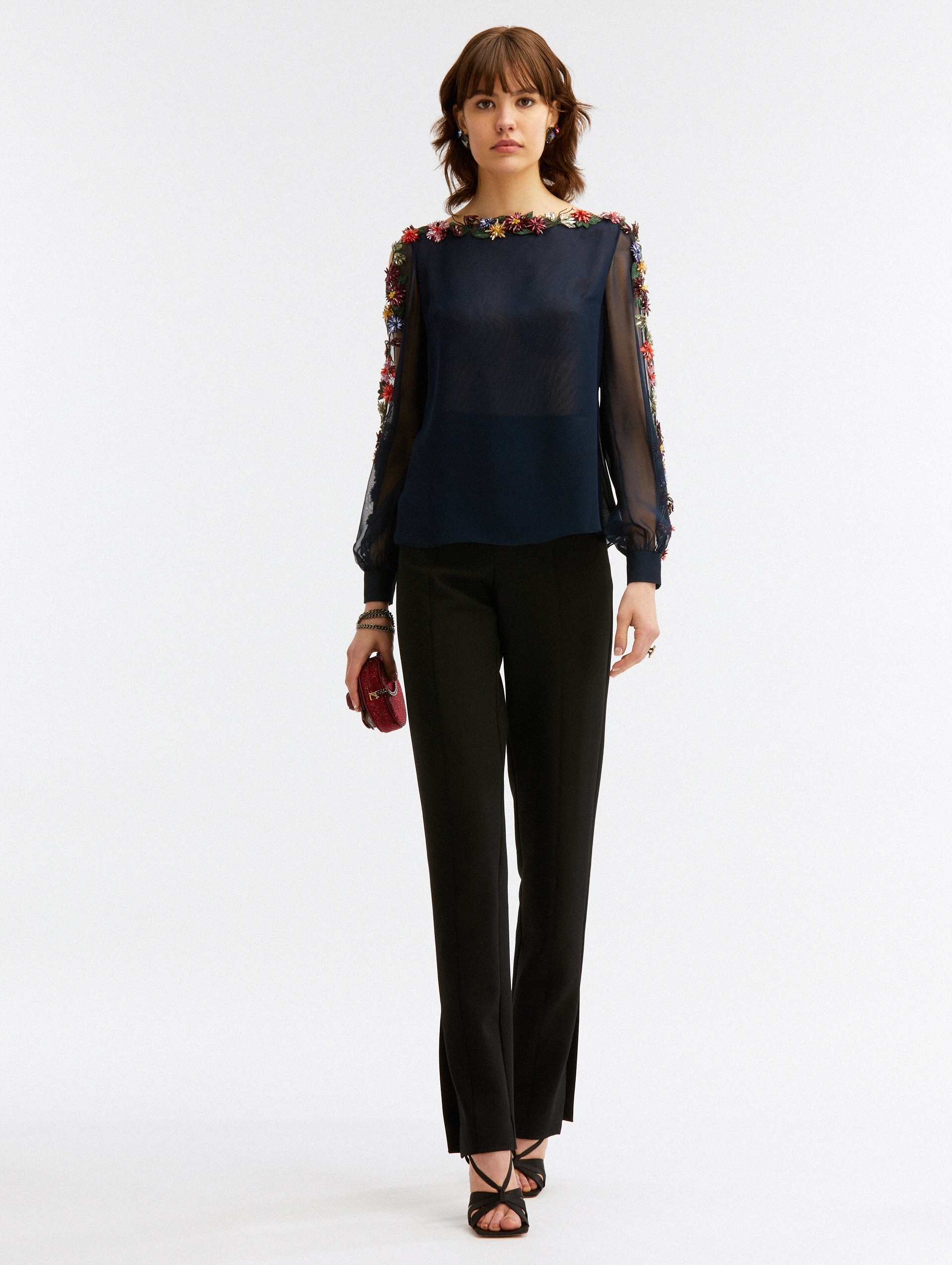BATEAU NECK CRYSTAL EMBROIDERED BLOUSE - 3