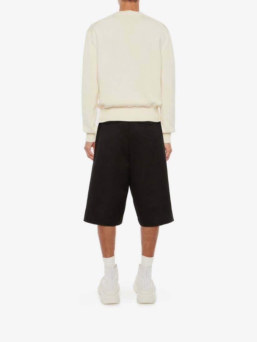 Mcqueen Embroidered Crew Neck Sweater in Ivory/black - 4