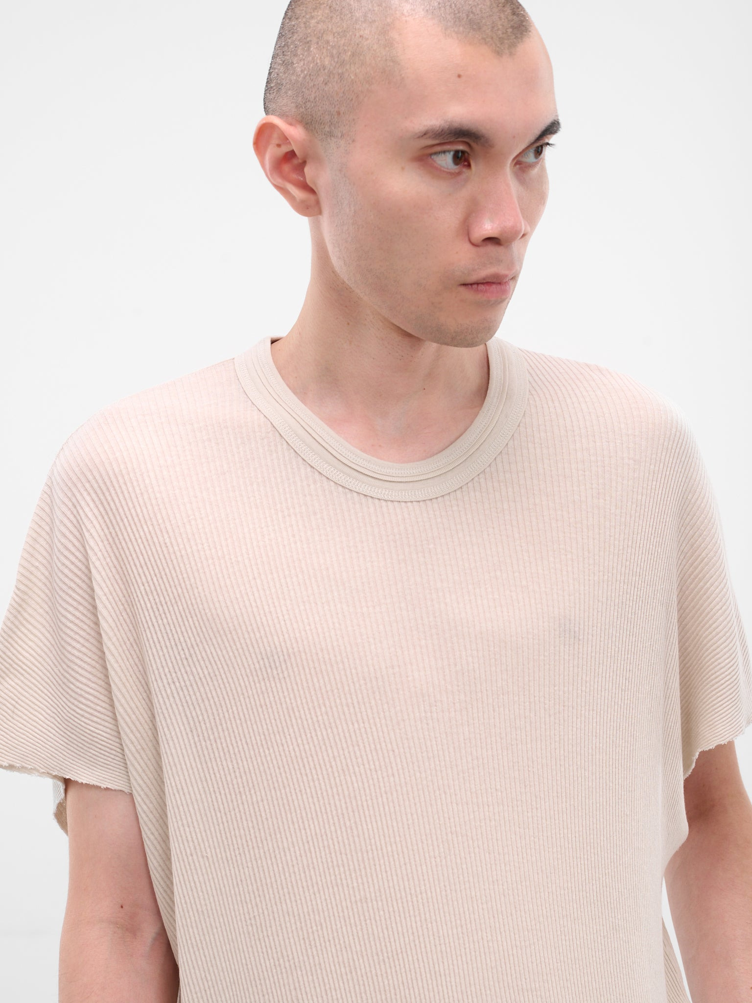 White Cotton-Silk Ribbed Tee - 4