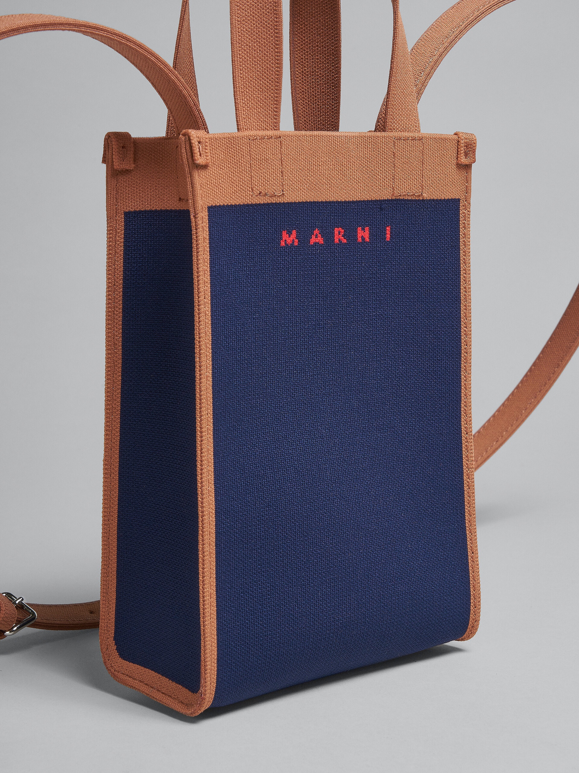 BLUE AND BROWN JACQUARD SHOULDER BAG - 5