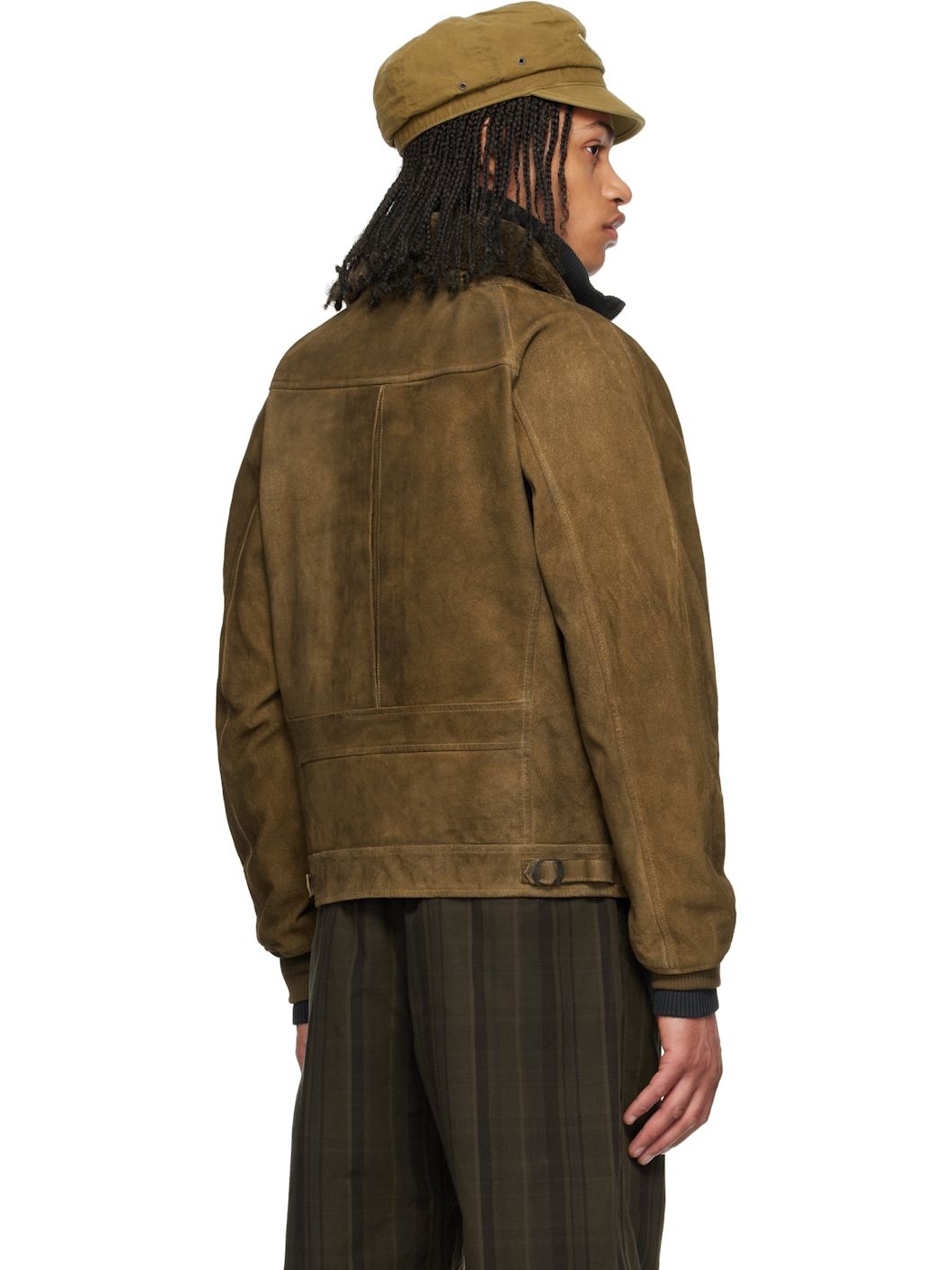 Brown Paneled Roughout Suede Shearling Jacket - 3
