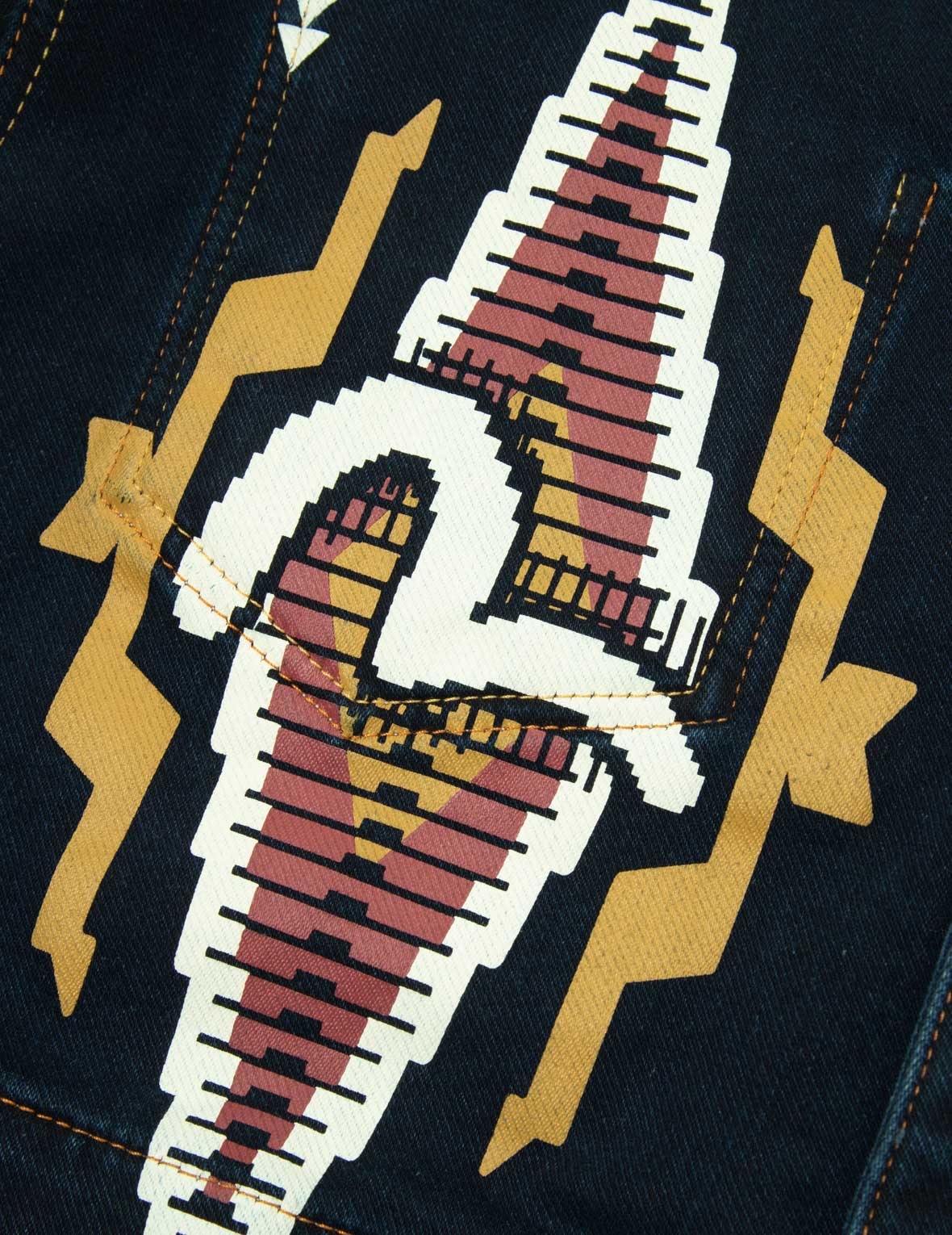 Chimayo Tapestry and Seagull Print Reversible Boxy Denim Jacket - 23