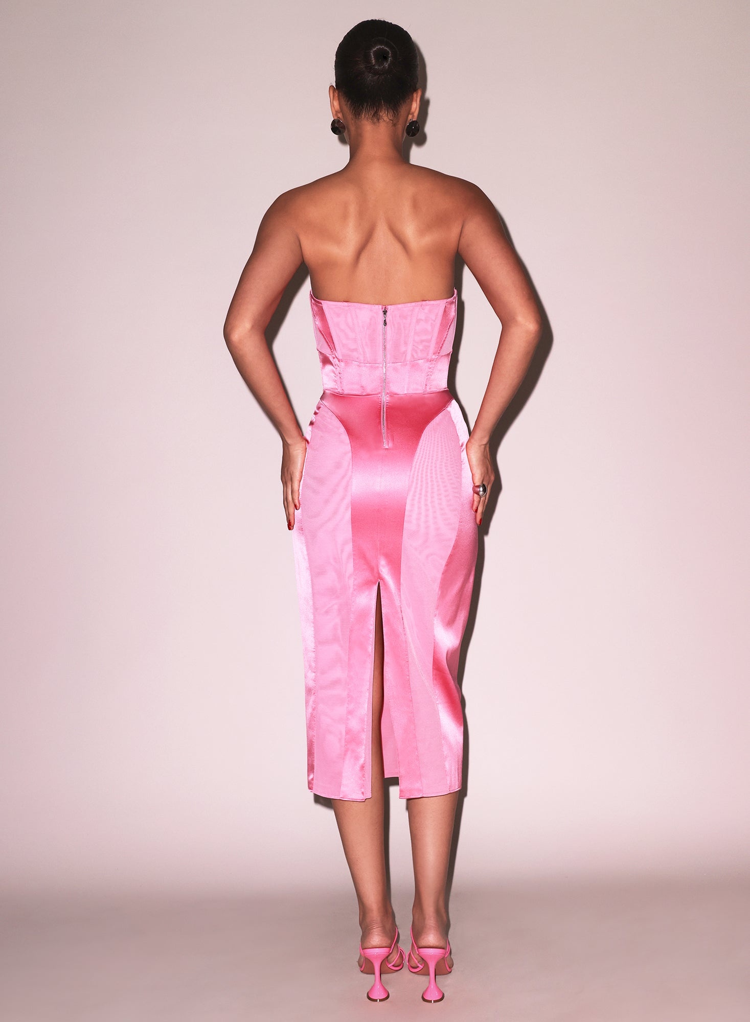 Satin & Mesh Bustier Midi Dress - 6