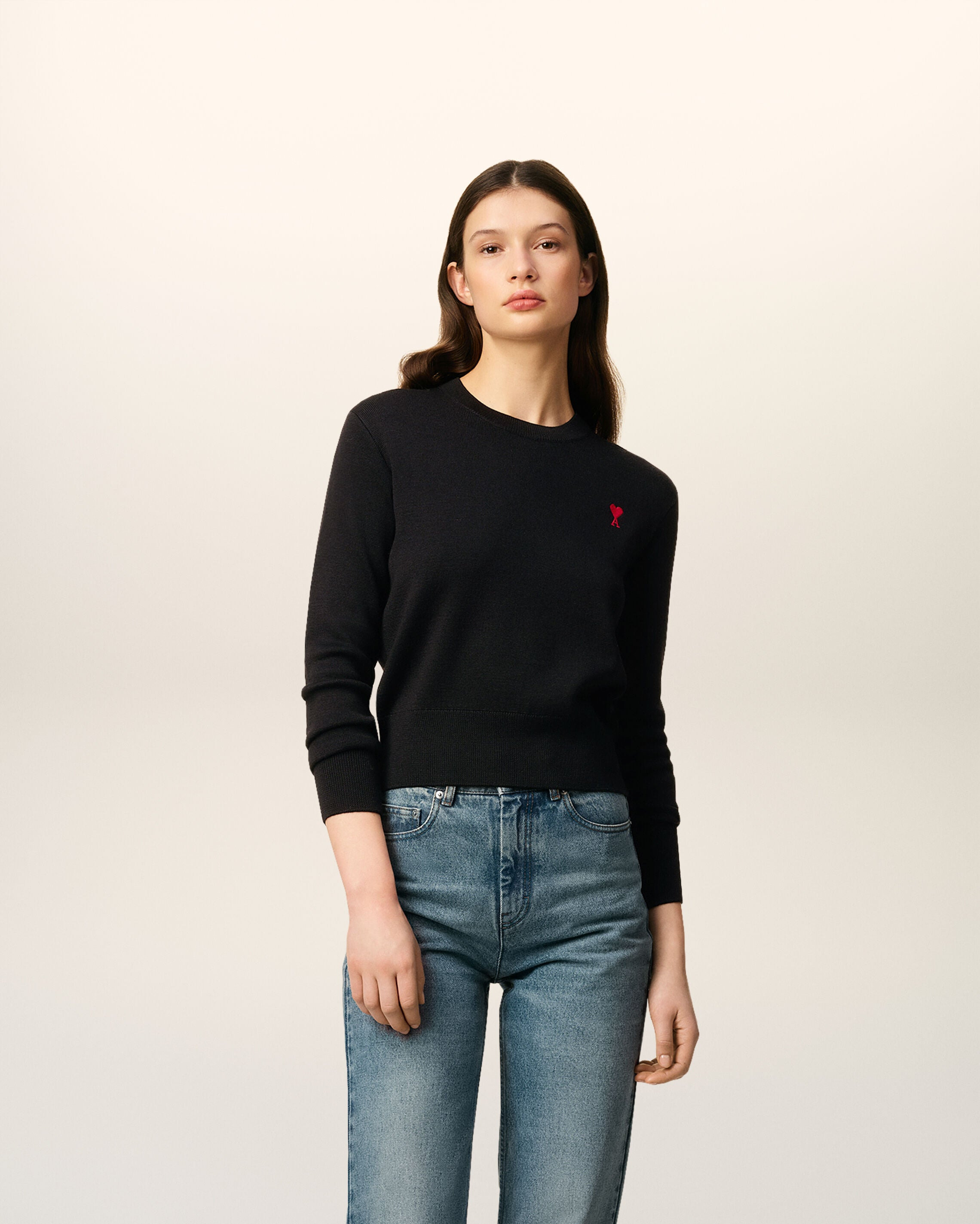 BLACK WOOL AMI DE COEUR CREWNECK SWEATER - 2