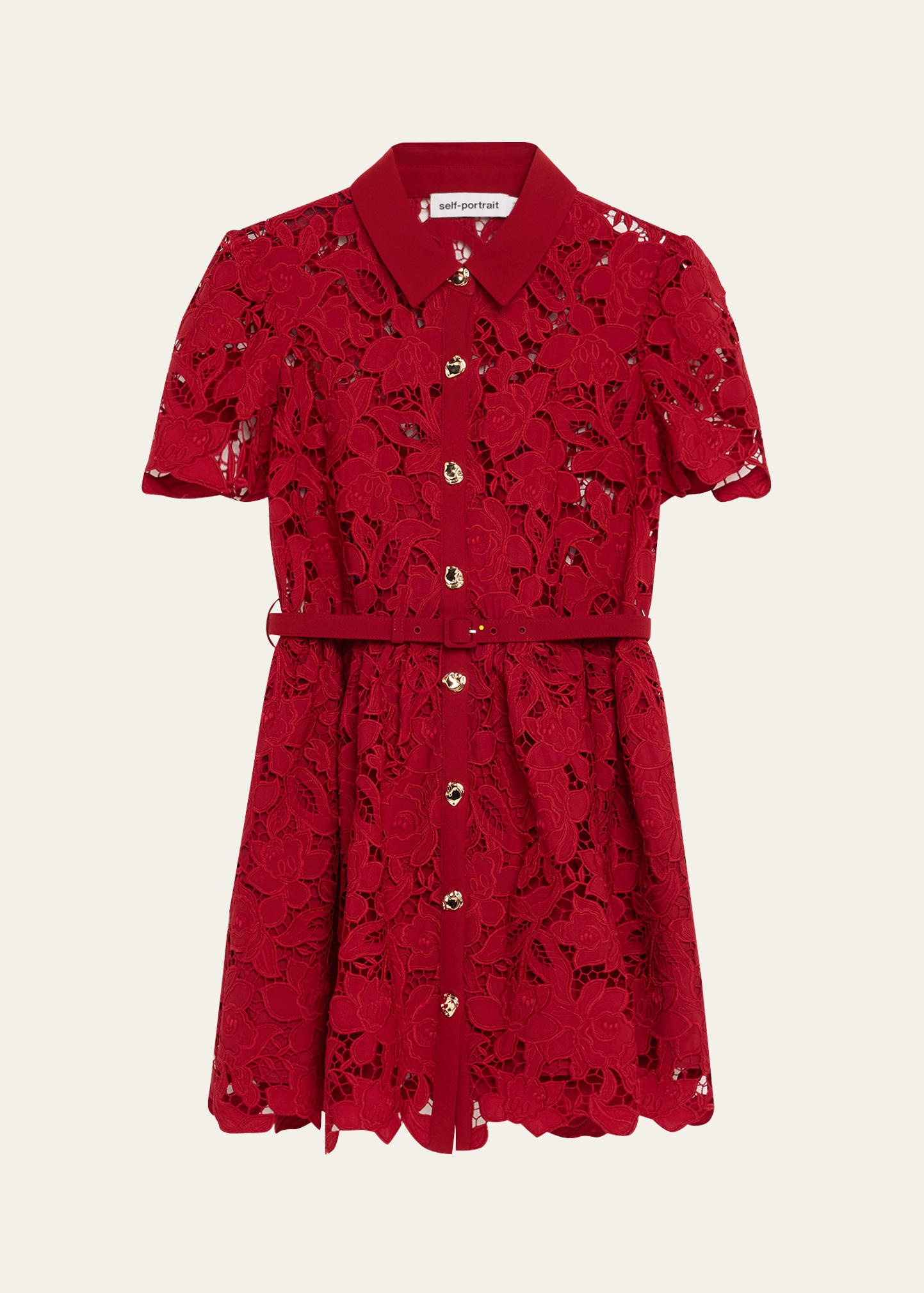 Belted Floral Lace Mini Shirtdress - 1