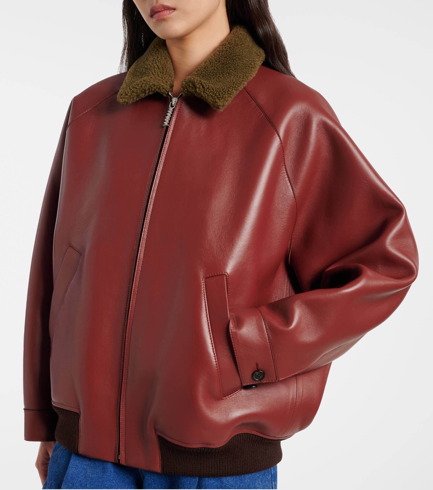Shearling-trimmed leather blouson jacket - 7