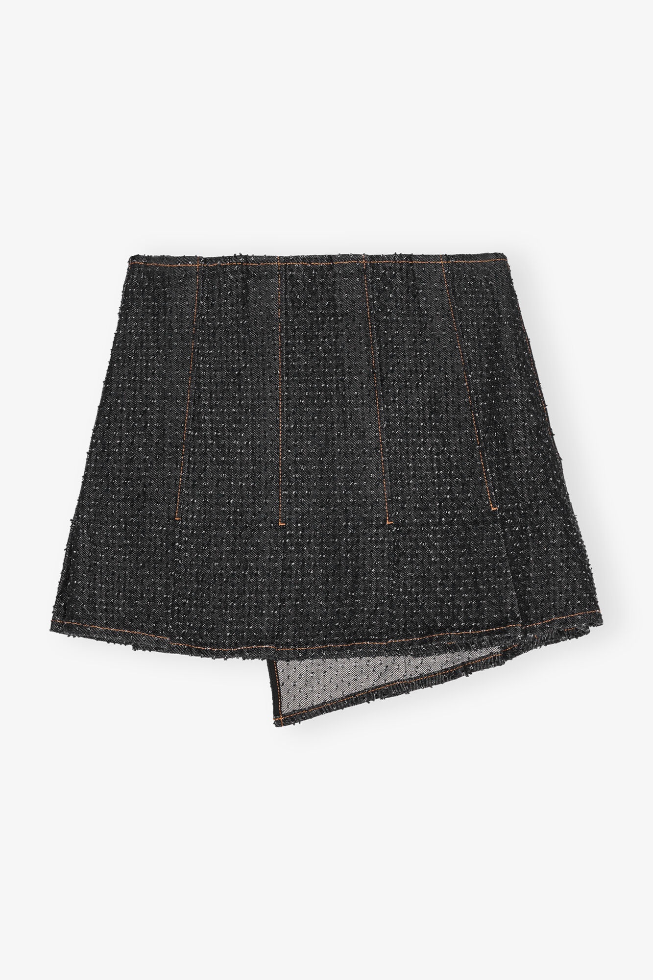 BLACK FLUFFY DENIM WRAP MINI SKIRT - 6