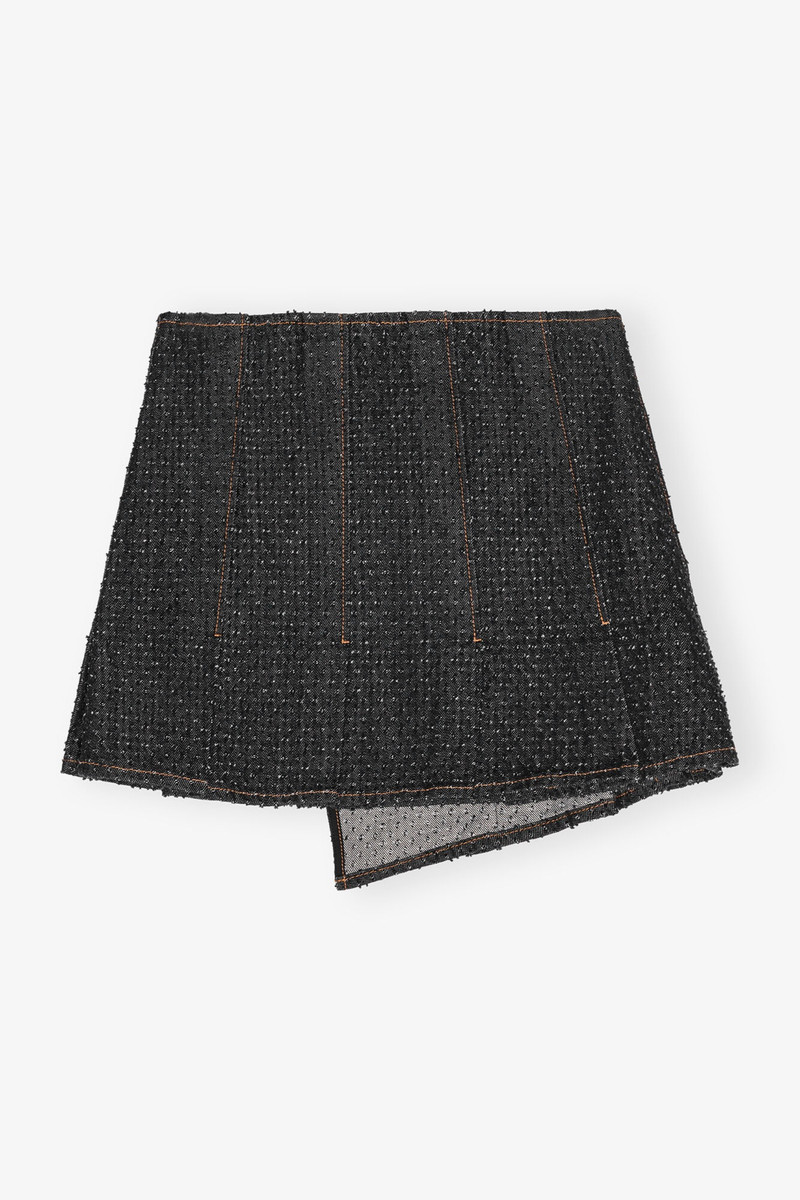 BLACK FLUFFY DENIM WRAP MINI SKIRT 6