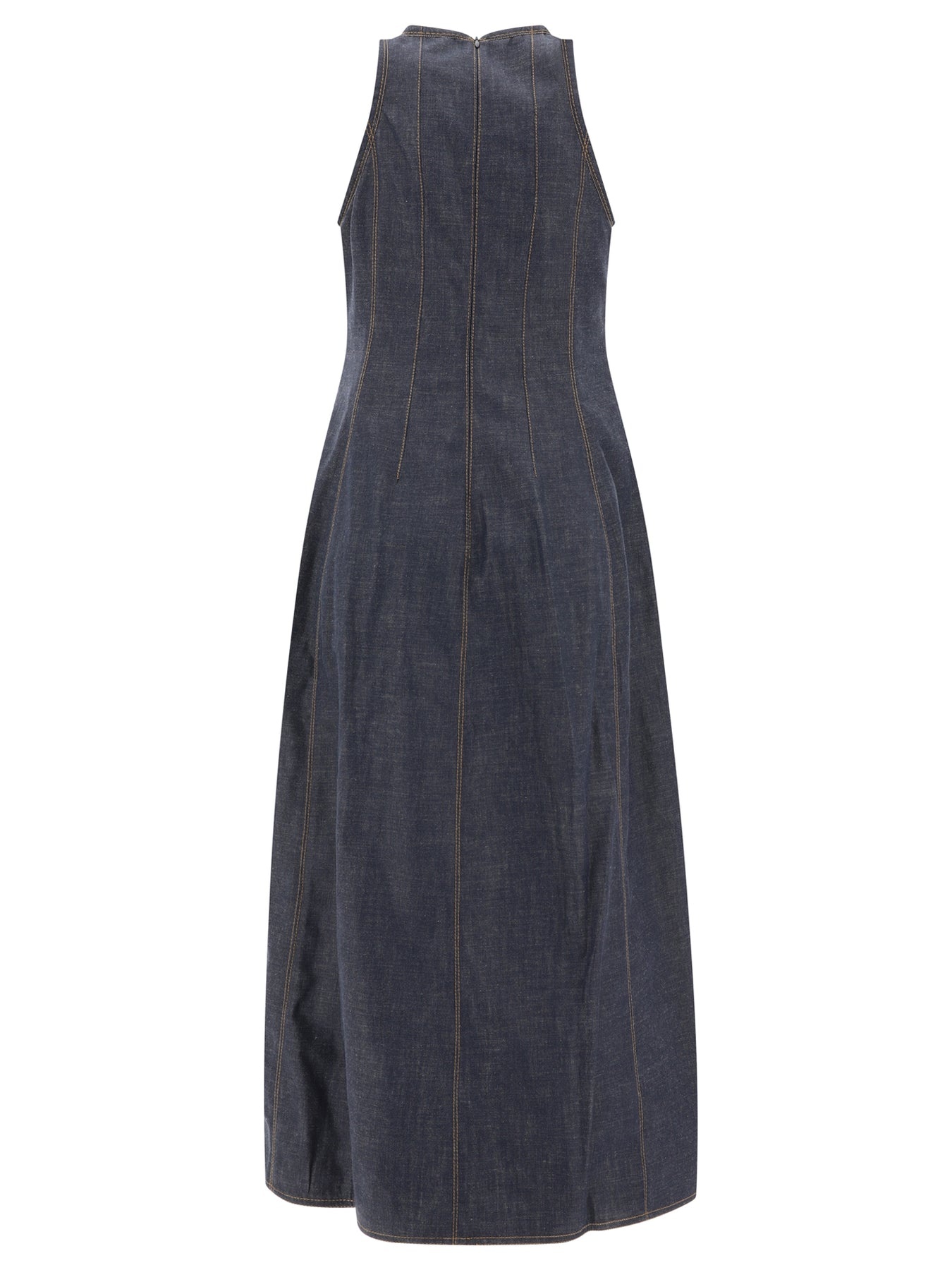 Wet-Effect Denim Dress With Shiny Trims Dresses Blue - 2