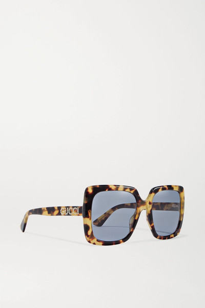 GUCCI Oversized crystal-embellished square-frame tortoiseshell acetate sunglasses outlook