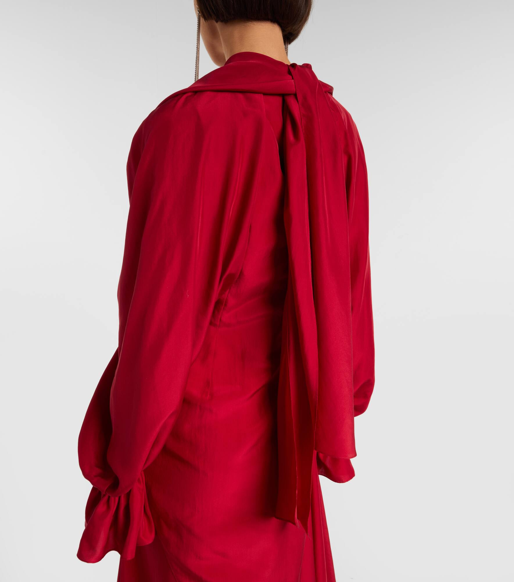 Draped floral-appliqué silk gown - 7