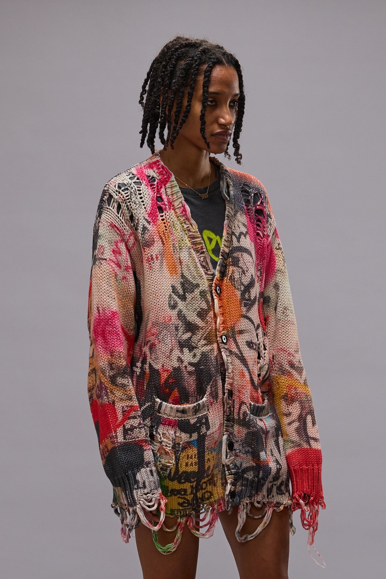 PRINTED BOYFRIEND CARDIGAN - HEART GRAFFITI PRINT - R13 - 5
