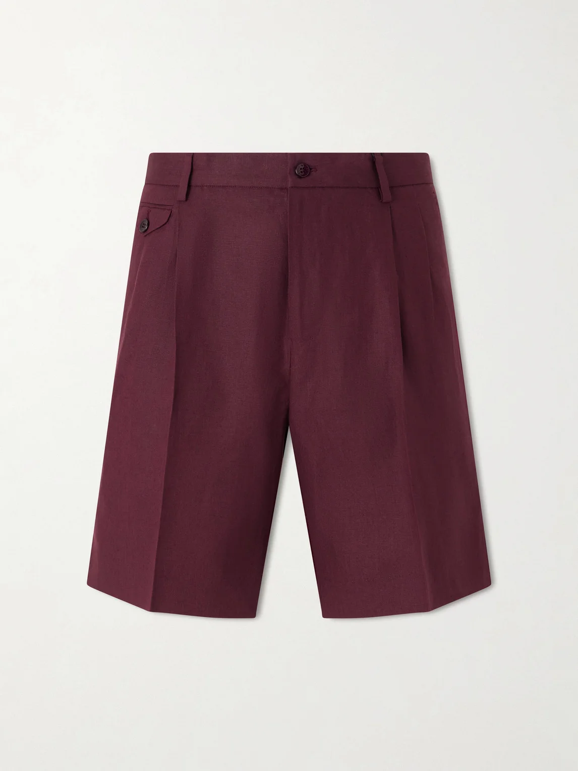 Maiolica Corallo Straight-Leg Pleated Linen Shorts - 1