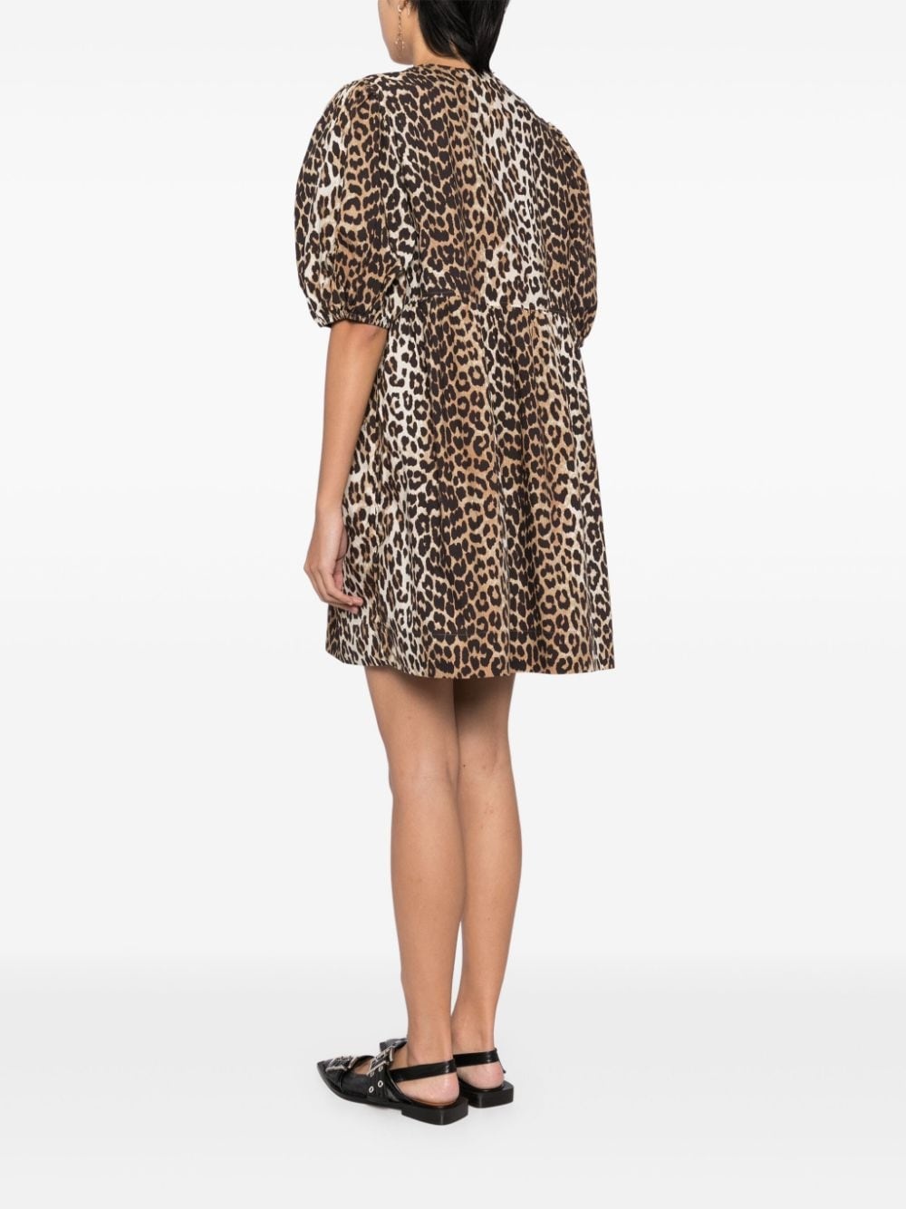 leopard printed cotton mini dress - 4