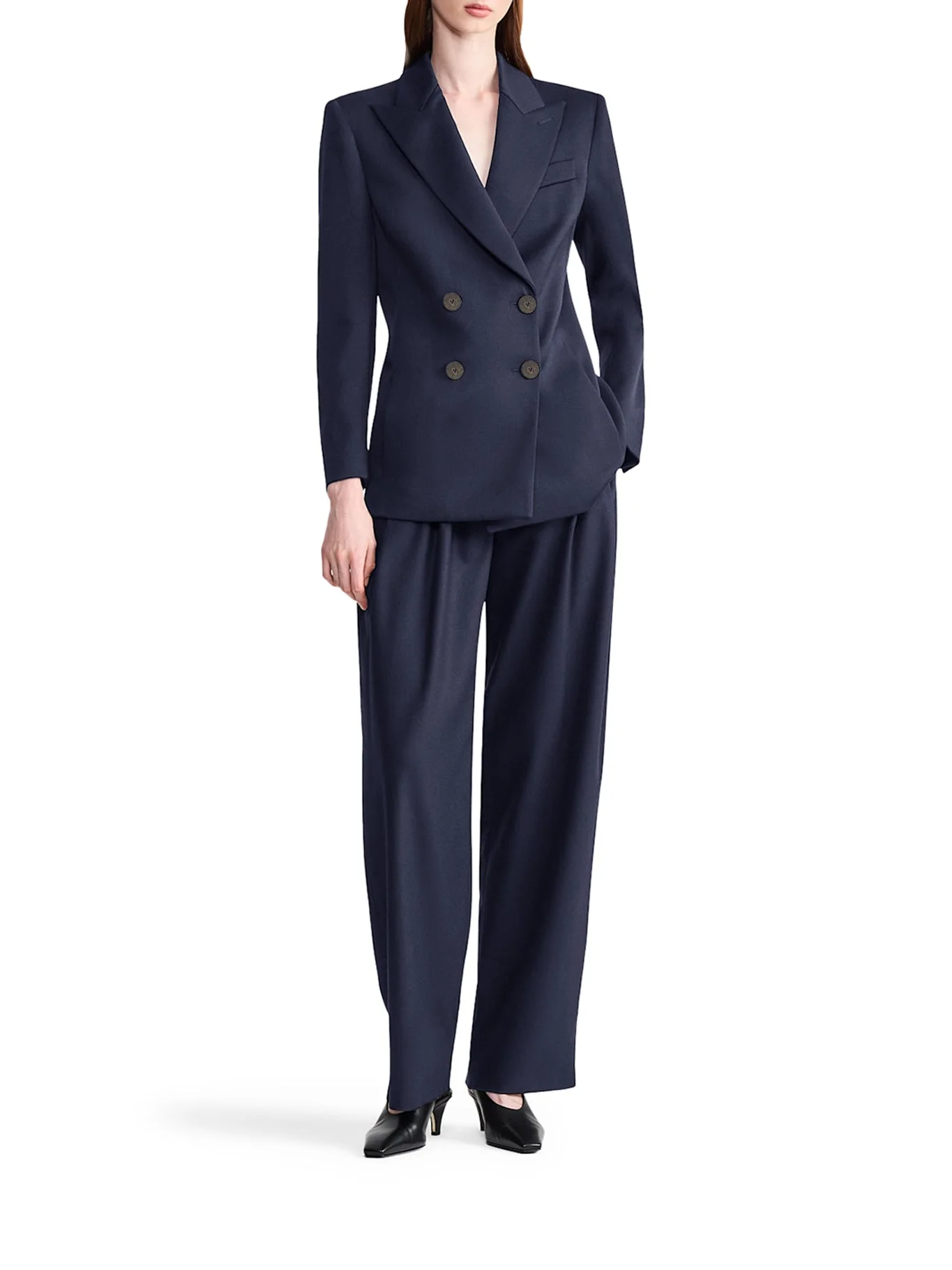 DOUBLE-BREASTED WOOL BLAZER WITH PEAK LAPEL - 1