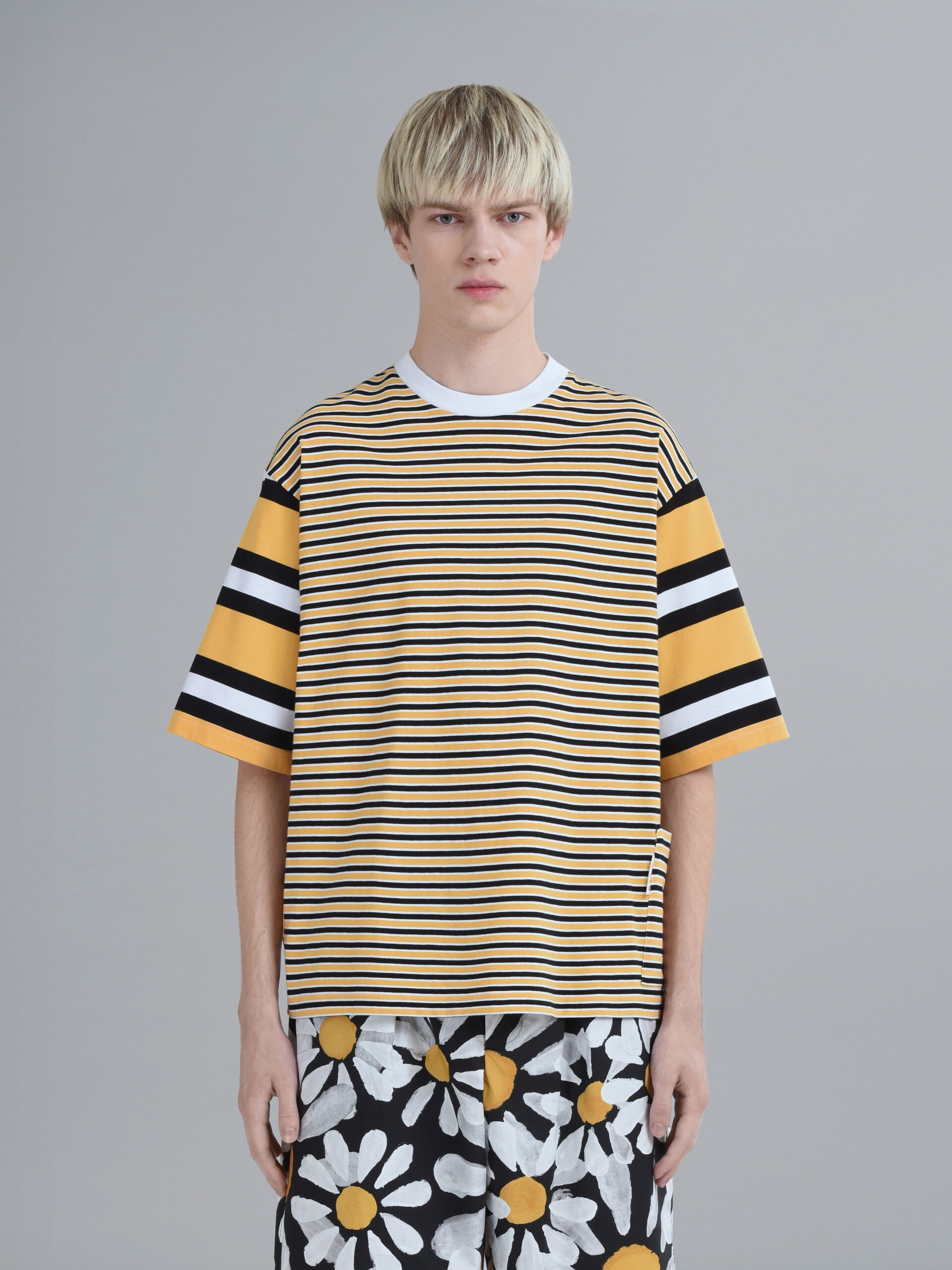 YELLOW STRIPED COTTON JERSEY CREWNECK T-SHIRT - 2