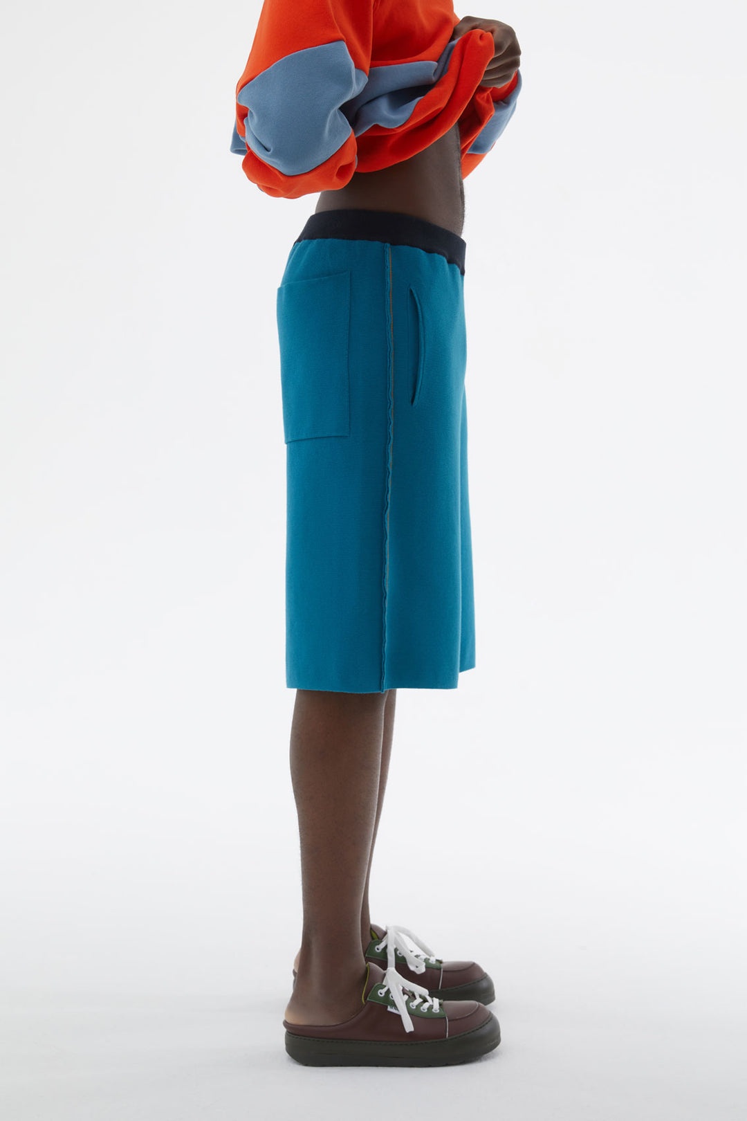 PETROL GREEN KNIT SHORTS - 3