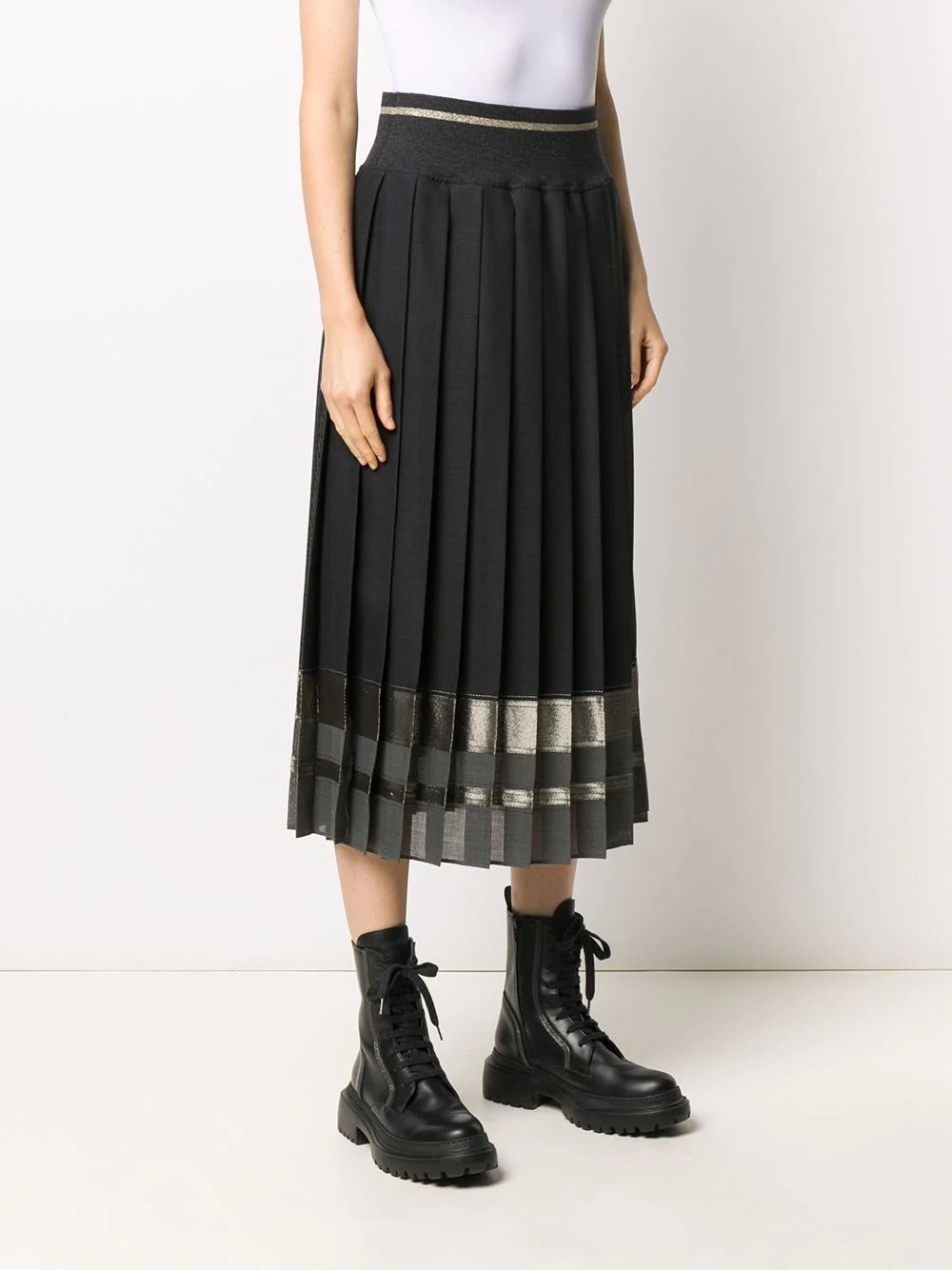 shiny stripe pleated skirt - 3