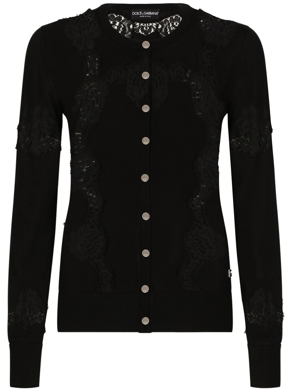 lace-inserts buttoned cardigan - 1