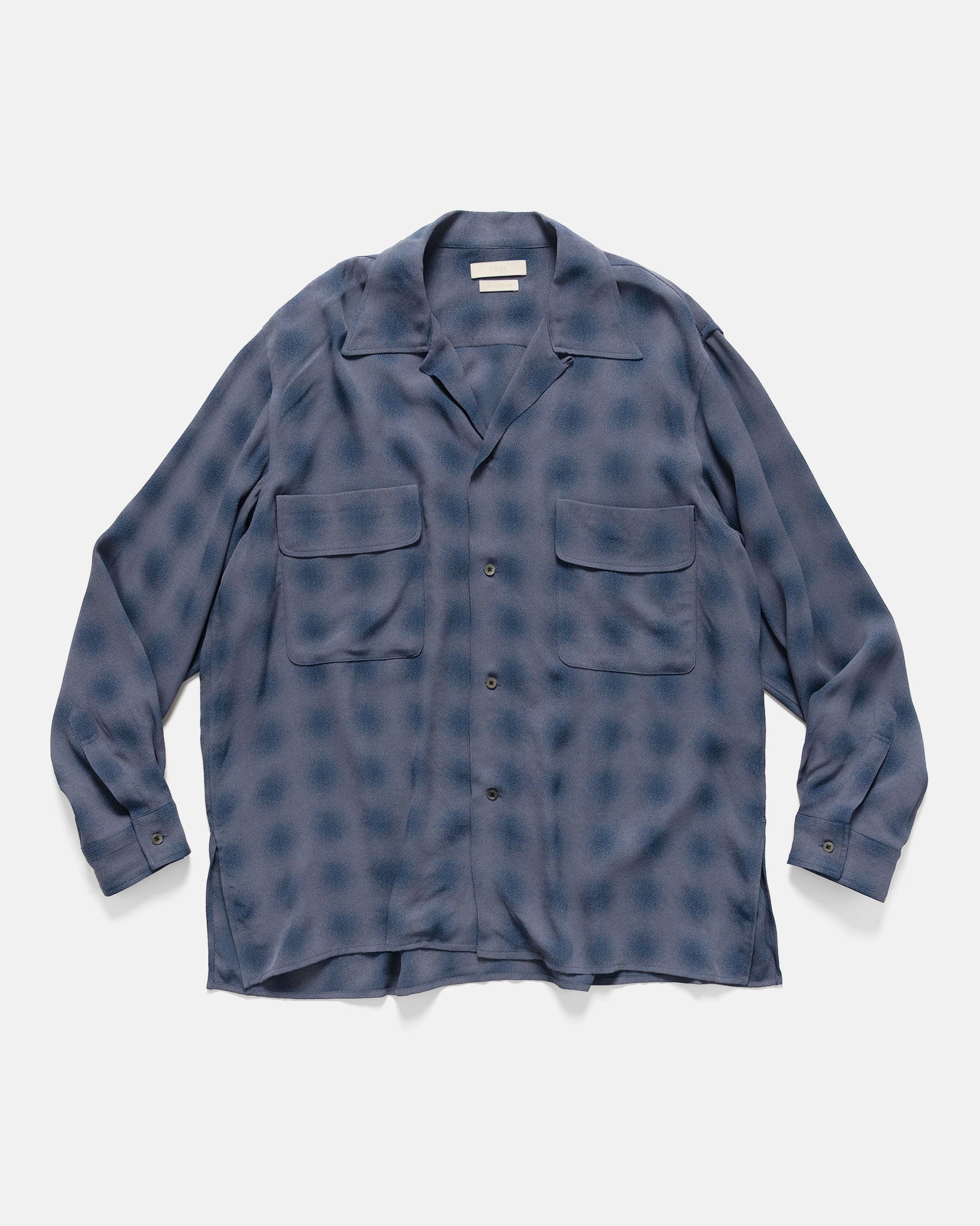 Blurred Ombre Plaid Open Collar Shirt Navy - 1