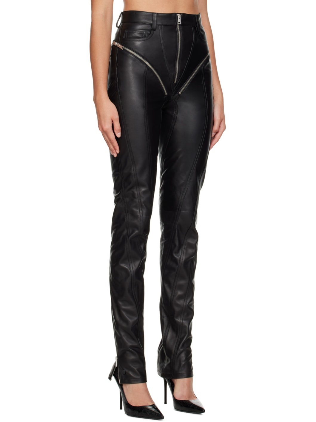 Black Zip Leather Pants - 2